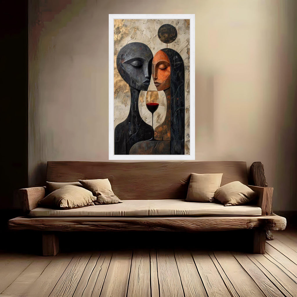 Abstract Lovers with Wine Glass Canvas, Modern Couple Wall Art, Romantic Home Decor, Contemporary Painting, Ready to Hang Ready To Hang,