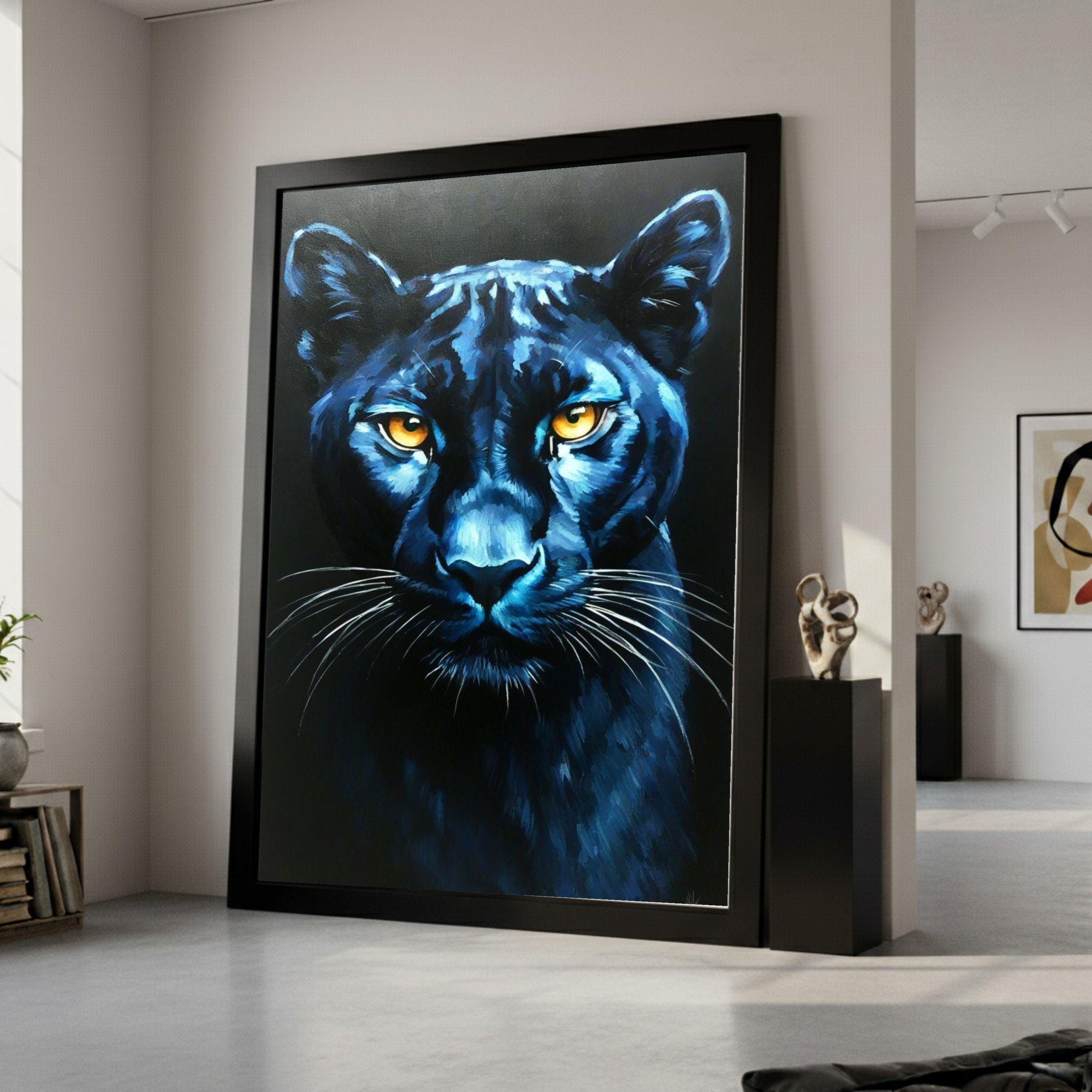 Bold Black Panther Canvas Wall Art, Fierce Jungle Cat Painting, Wildlife Face Close-Up, Modern Animal Wall Decor, Ready to Ready To Hang,