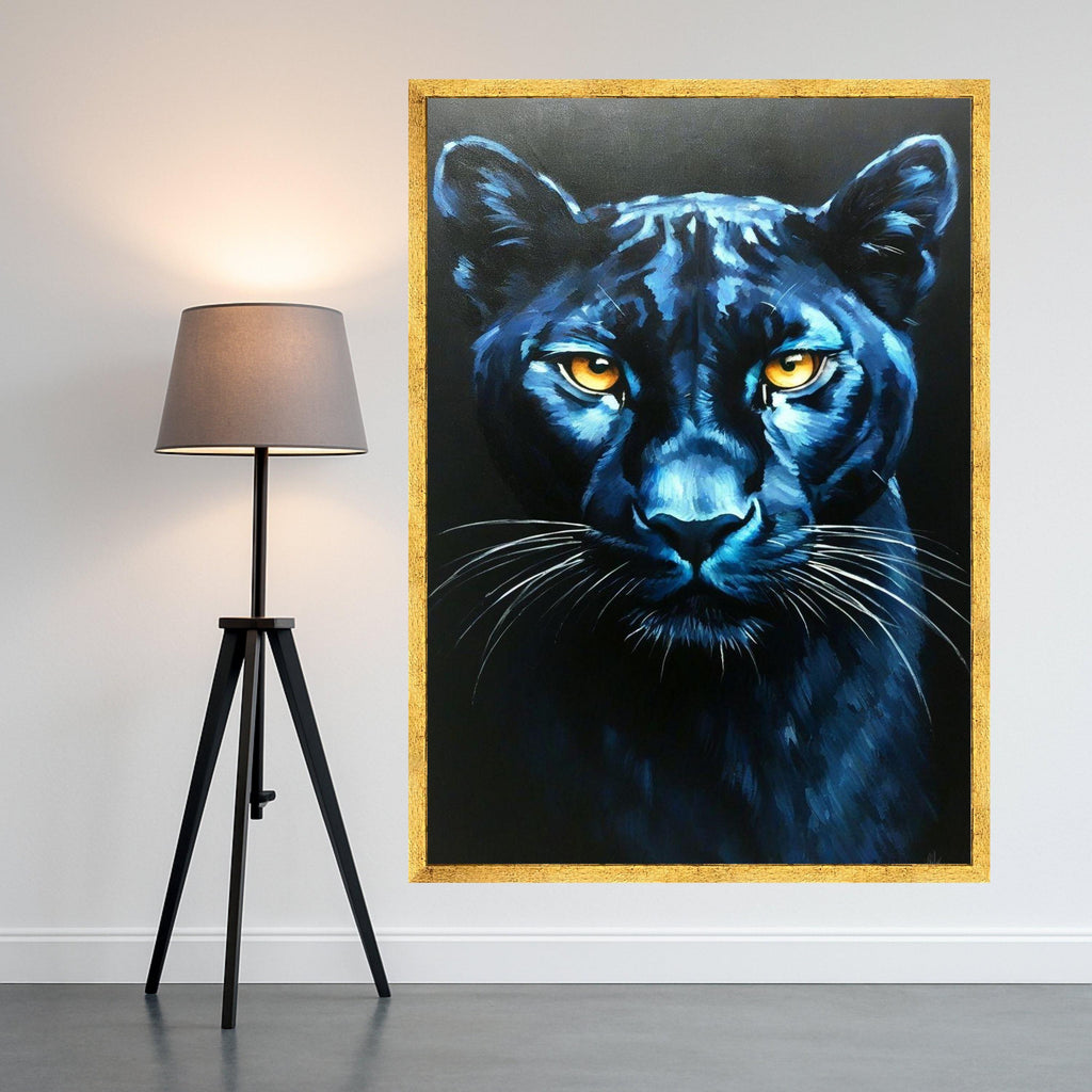 Bold Black Panther Canvas Wall Art, Fierce Jungle Cat Painting, Wildlife Face Close-Up, Modern Animal Wall Decor, Ready to Ready To Hang,