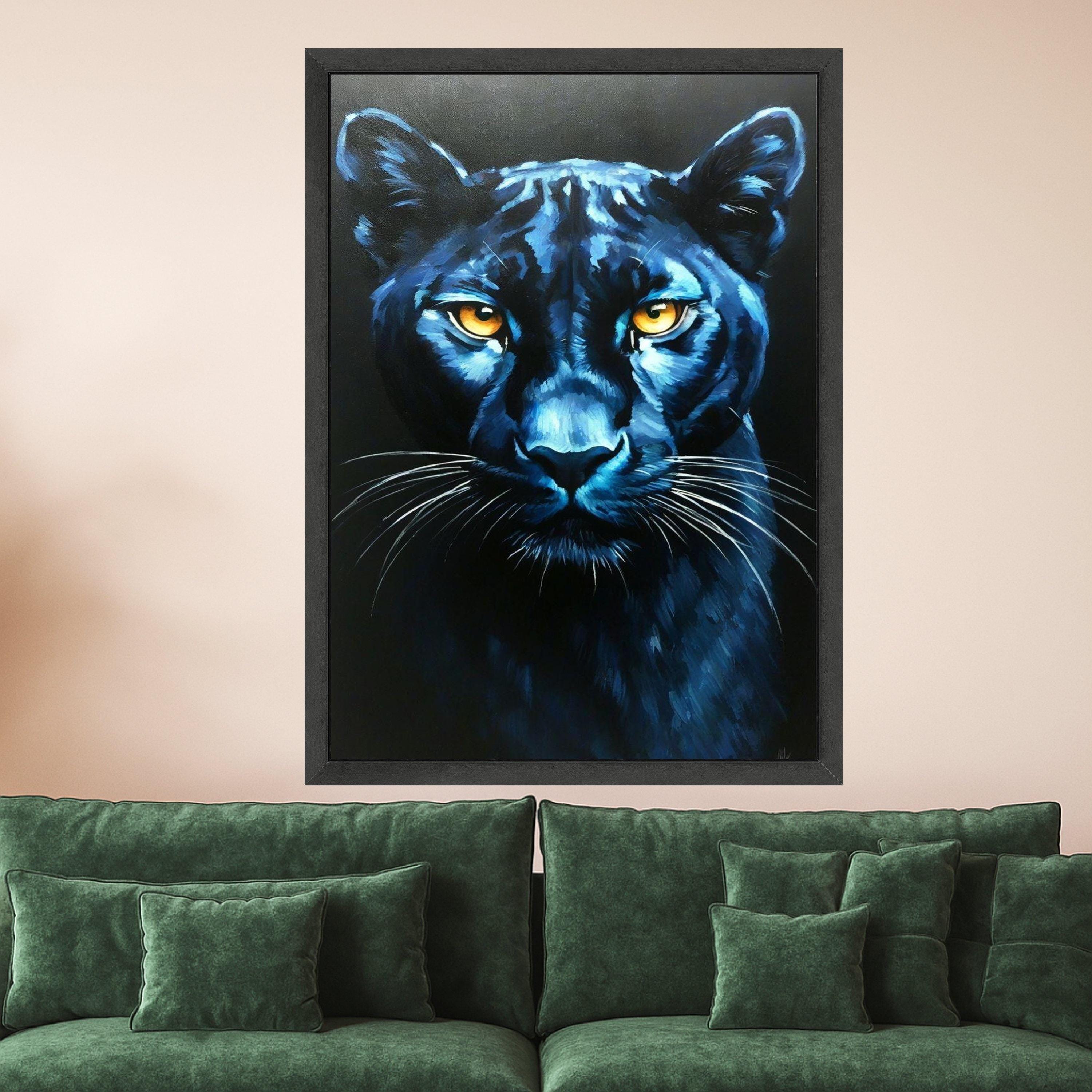 Bold Black Panther Canvas Wall Art, Fierce Jungle Cat Painting, Wildlife Face Close-Up, Modern Animal Wall Decor, Ready to Ready To Hang,