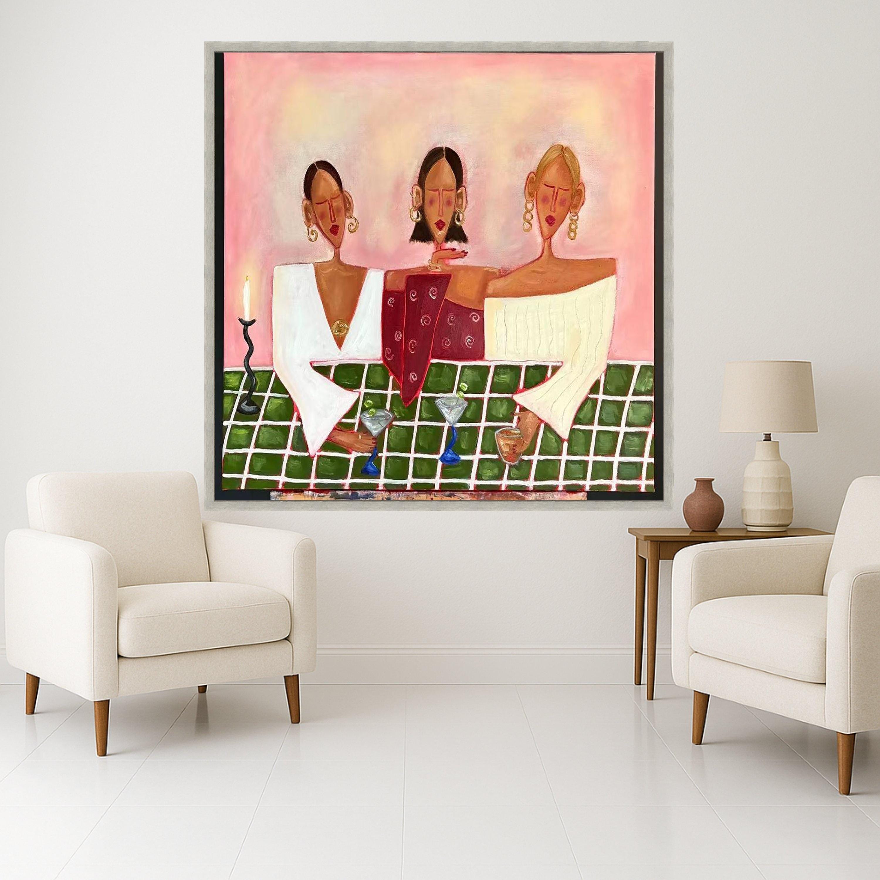 Modern Abstract Women Canvas, Stylish Cocktail Party Scene, Contemporary Figurative Art, Colorful Social Gathering Wall Art, Ready To Hang,