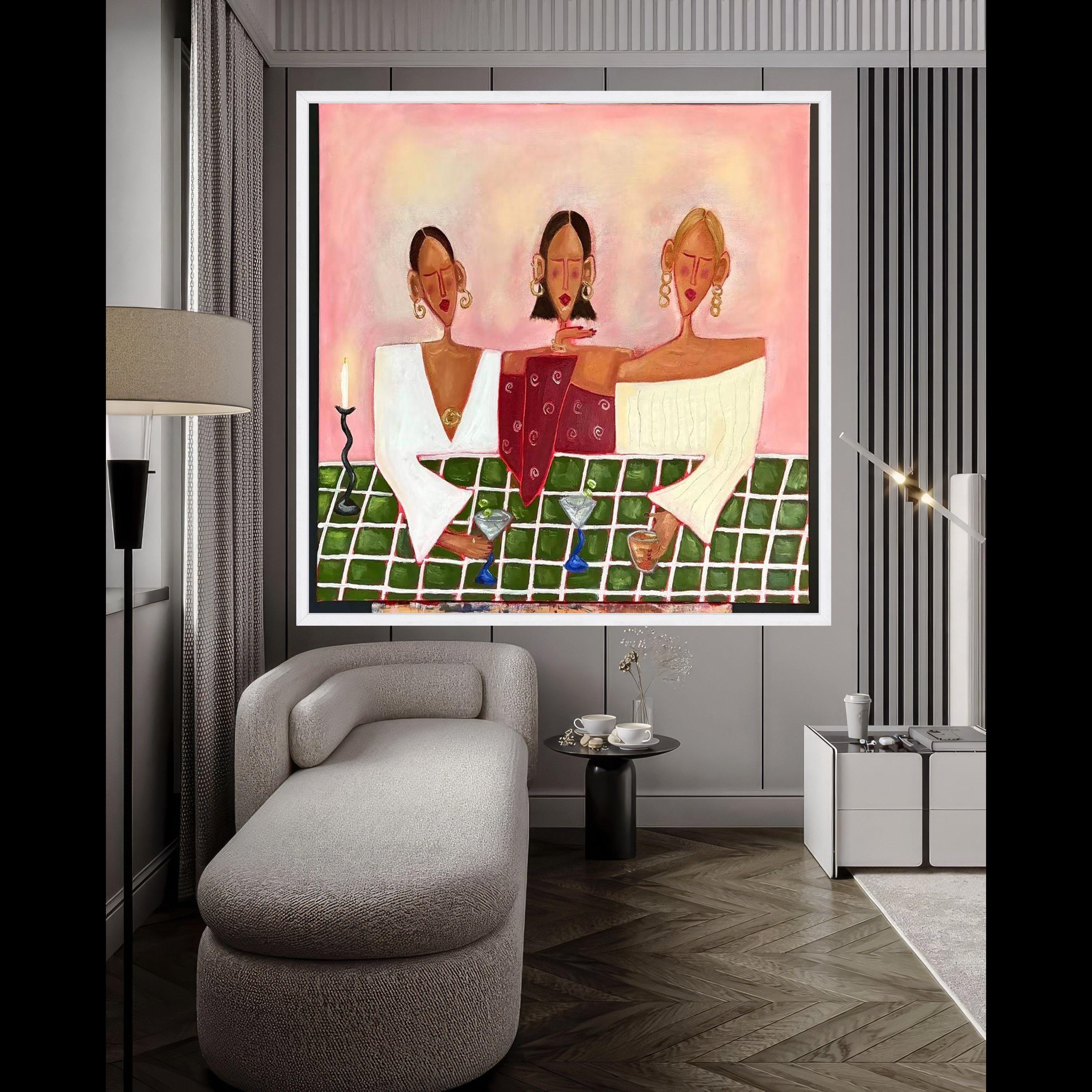 Modern Abstract Women Canvas, Stylish Cocktail Party Scene, Contemporary Figurative Art, Colorful Social Gathering Wall Art, Ready To Hang,