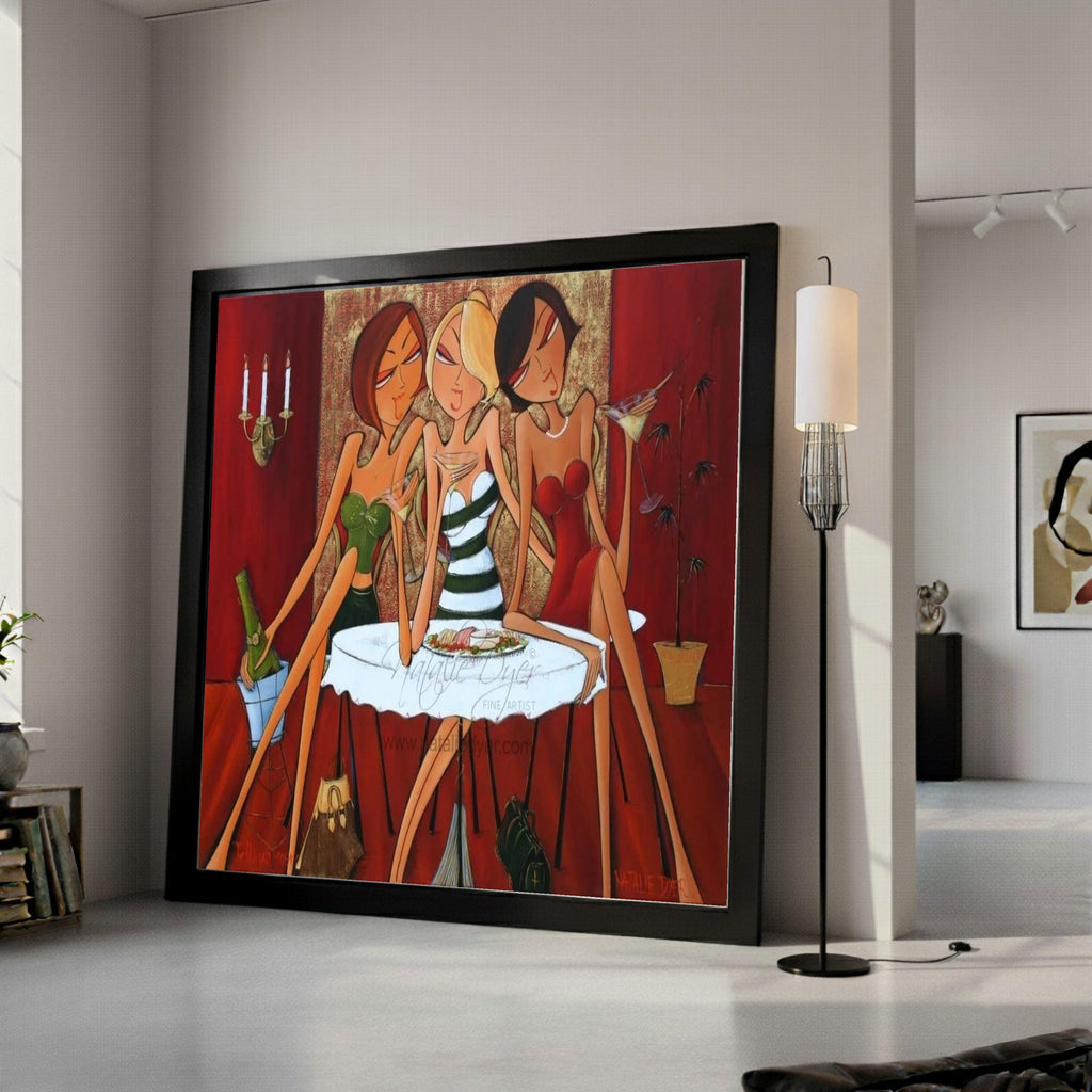 Stylish Ladies Night Out Canvas, Elegant Women Drinking Cocktails, Modern Social Scene Wall Art, Contemporary Party Ready To Hang,