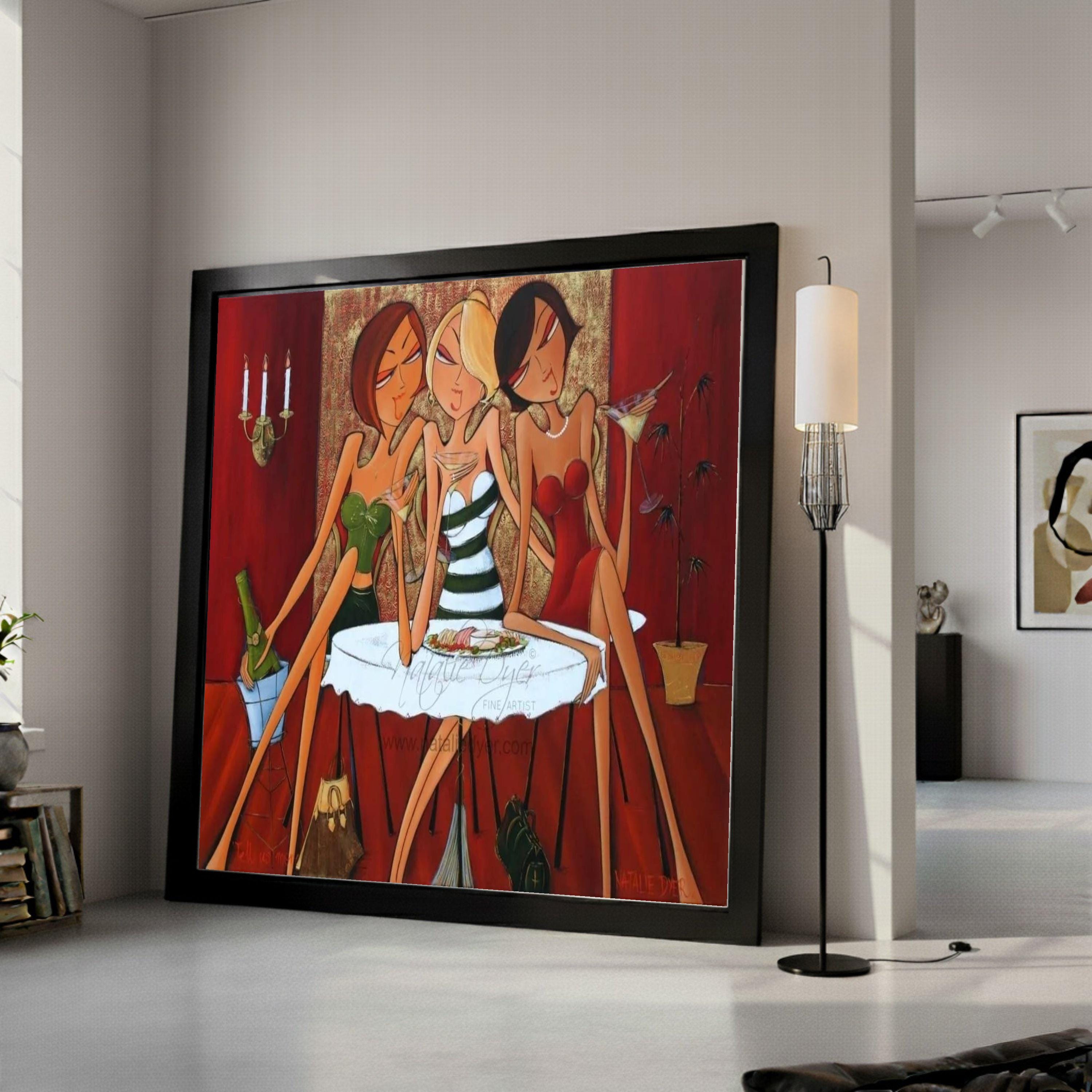 Stylish Ladies Night Out Canvas, Elegant Women Drinking Cocktails, Modern Social Scene Wall Art, Contemporary Party Ready To Hang,