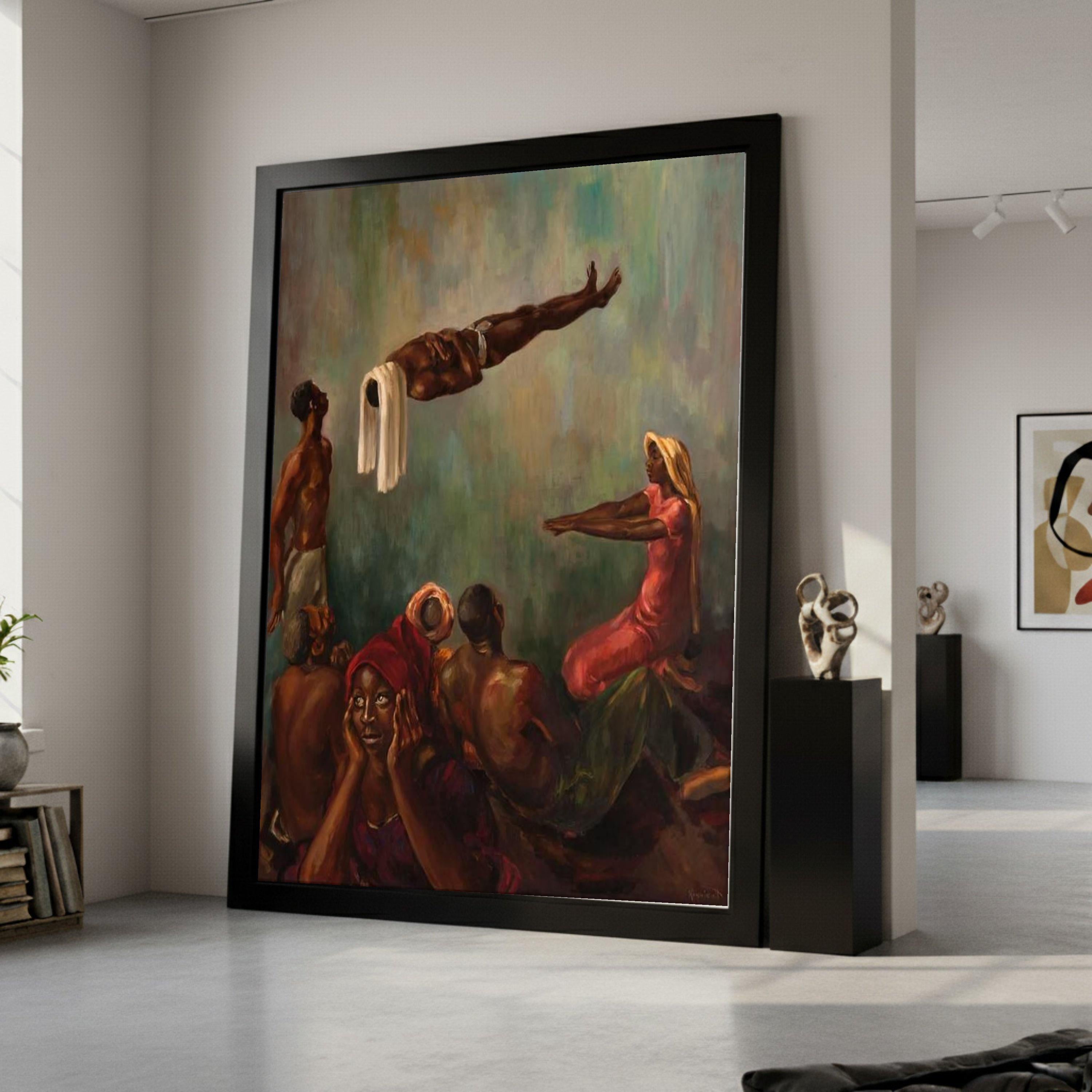 Vibrant Cultural Scene Canvas, African Dance Art, Figurative Wall Decor, Contemporary People Painting, Ethnic Home Decoration Ready To Hang,