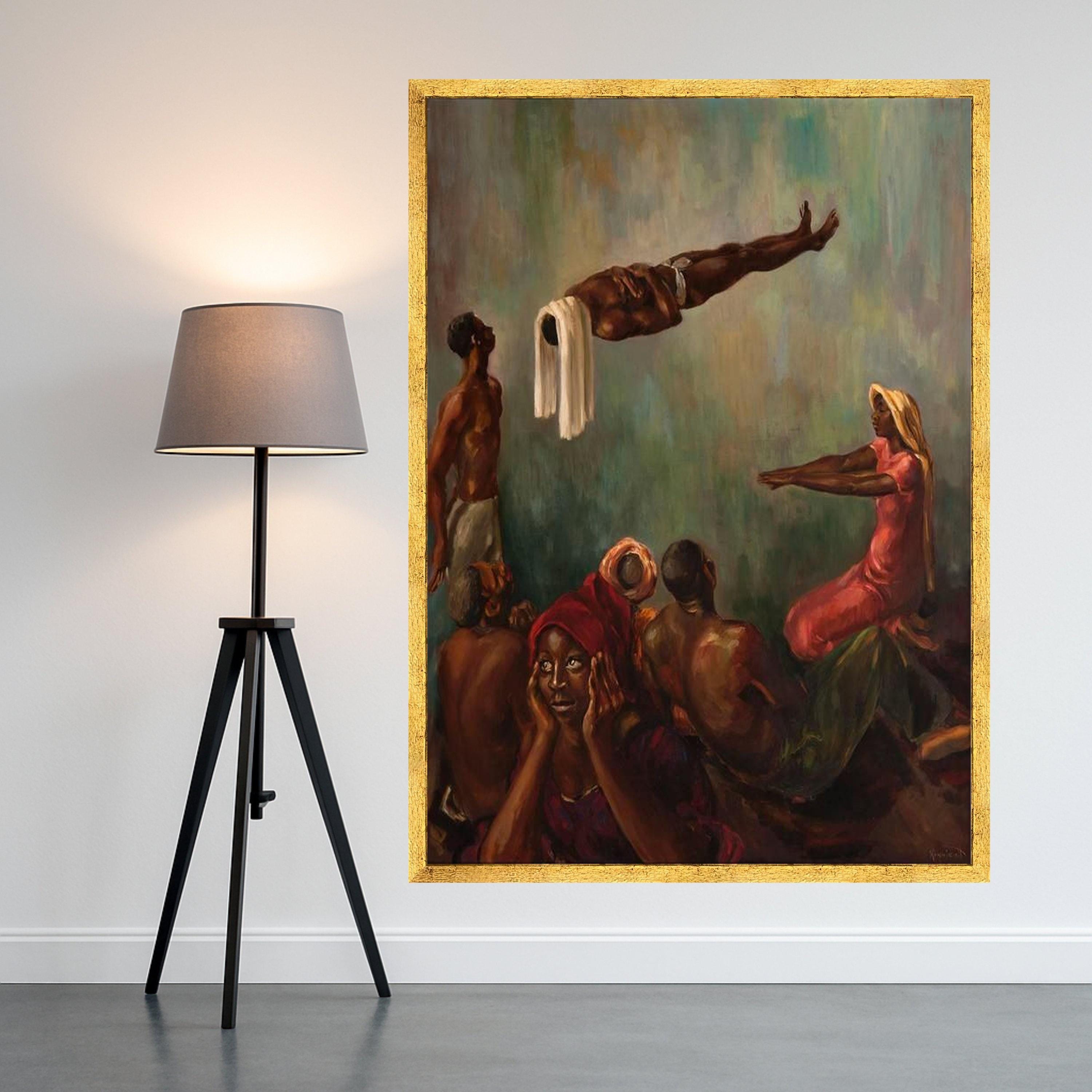Vibrant Cultural Scene Canvas, African Dance Art, Figurative Wall Decor, Contemporary People Painting, Ethnic Home Decoration Ready To Hang,