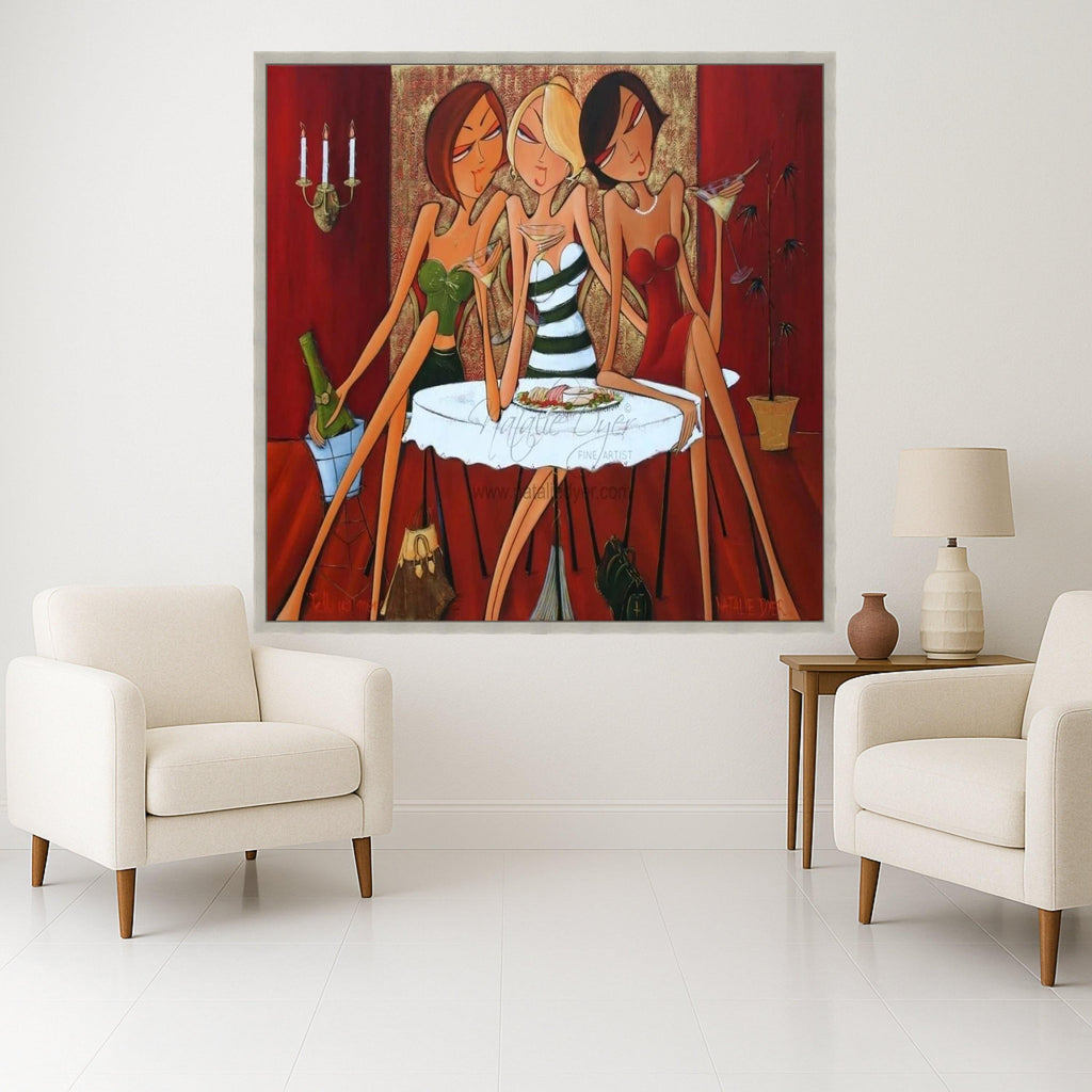 Stylish Ladies Night Out Canvas, Elegant Women Drinking Cocktails, Modern Social Scene Wall Art, Contemporary Party Ready To Hang,