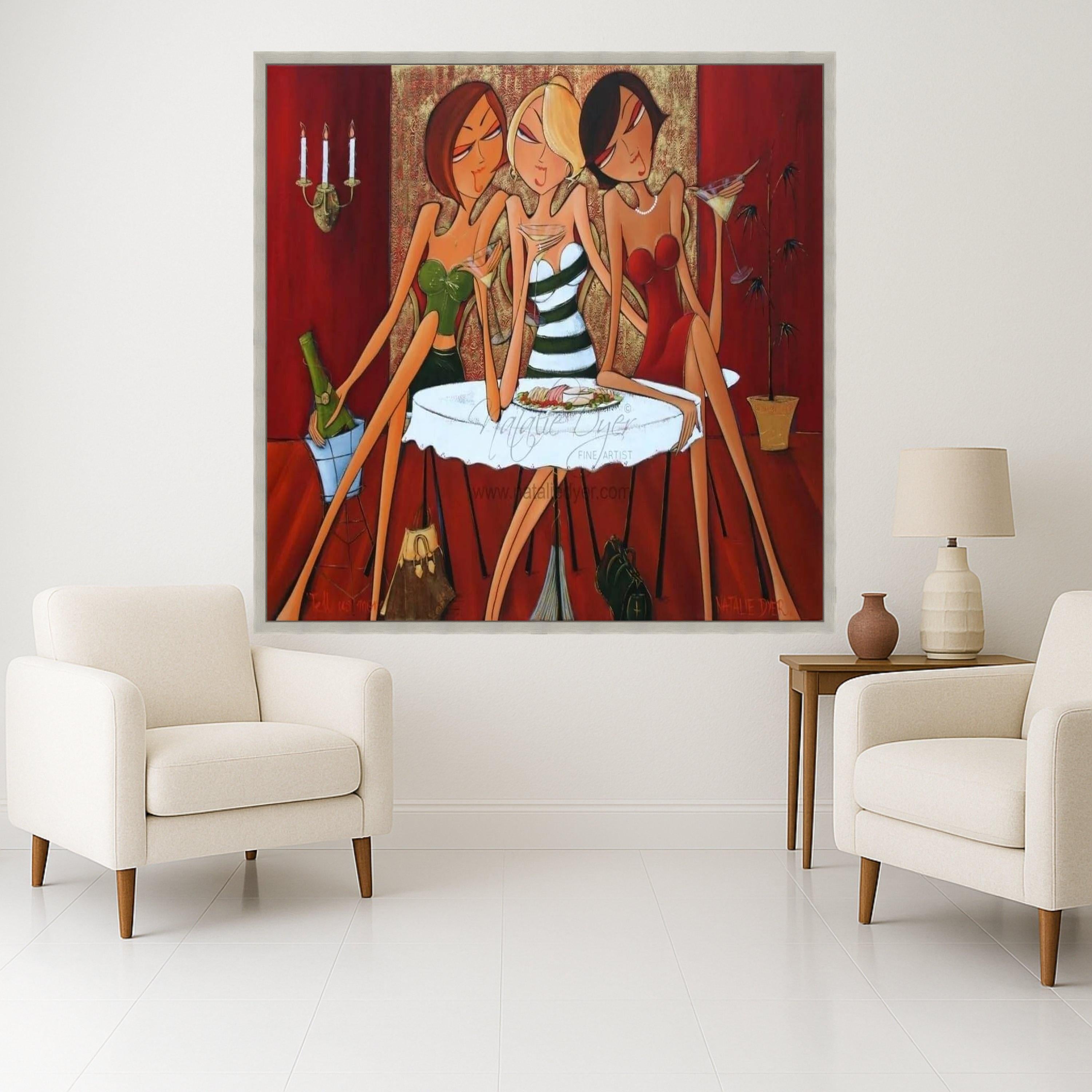 Stylish Ladies Night Out Canvas, Elegant Women Drinking Cocktails, Modern Social Scene Wall Art, Contemporary Party Ready To Hang,
