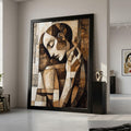 Abstract Woman Portrait Canvas Wall Art, Modern Cubism Style, Brown Tones Decorative Canvas, Contemporary Artistic Home Decor Ready To Hang,