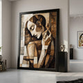 Abstract Woman Portrait Canvas Wall Art, Modern Cubism Style, Brown Tones Decorative Canvas, Contemporary Artistic Home Decor Ready To Hang,