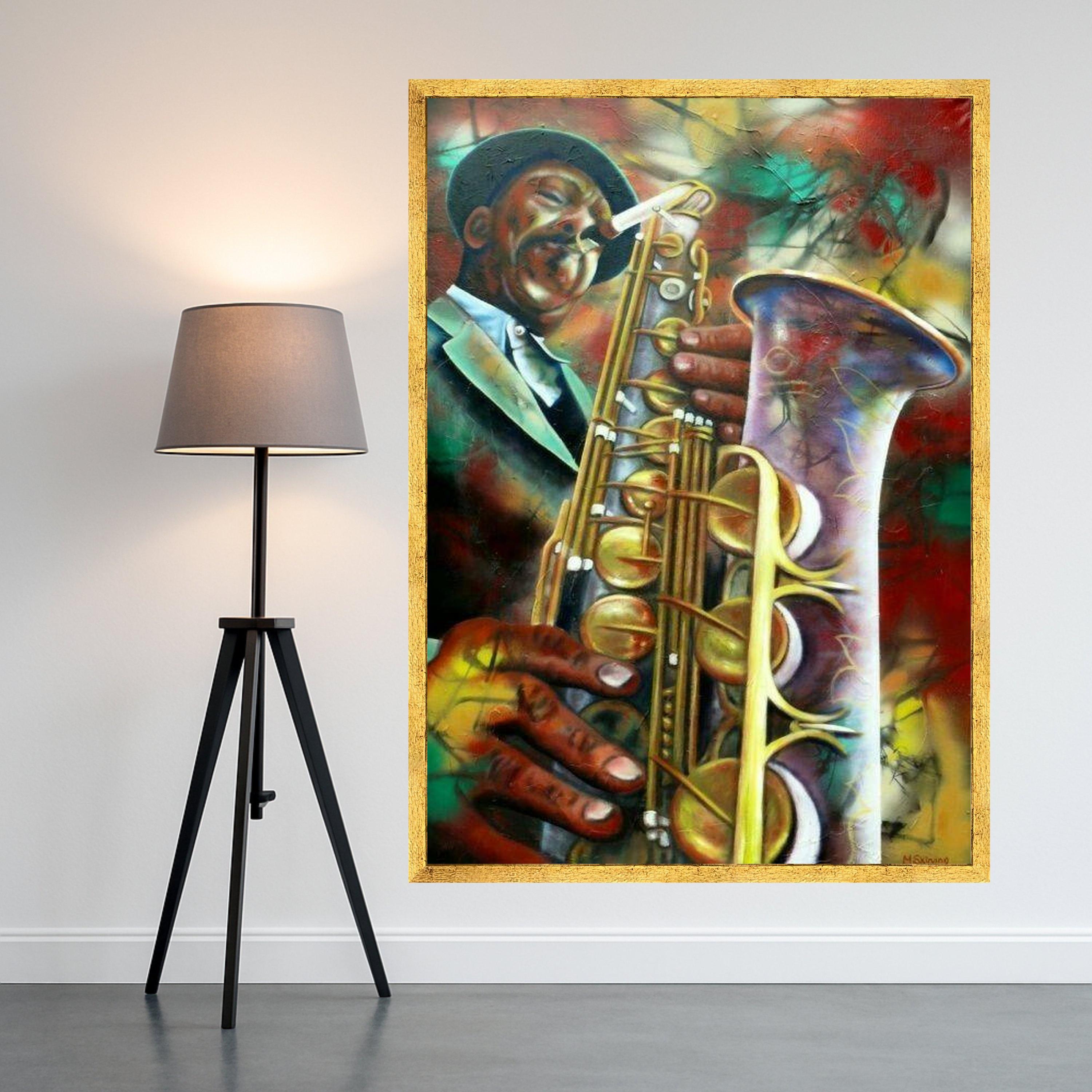 Vibrant Jazz Saxophone Player Canvas, Abstract Music Art, Colorful Musician Wall Decor, Urban Instrument Painting, Home Art Ready To Hang,