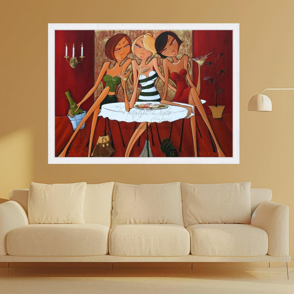 Elegant Ladies Night Out Canvas, Cocktail Party Wall Art, Modern Fashion Illustration, Contemporary Women Artwork, Chic Home Ready To Hang,