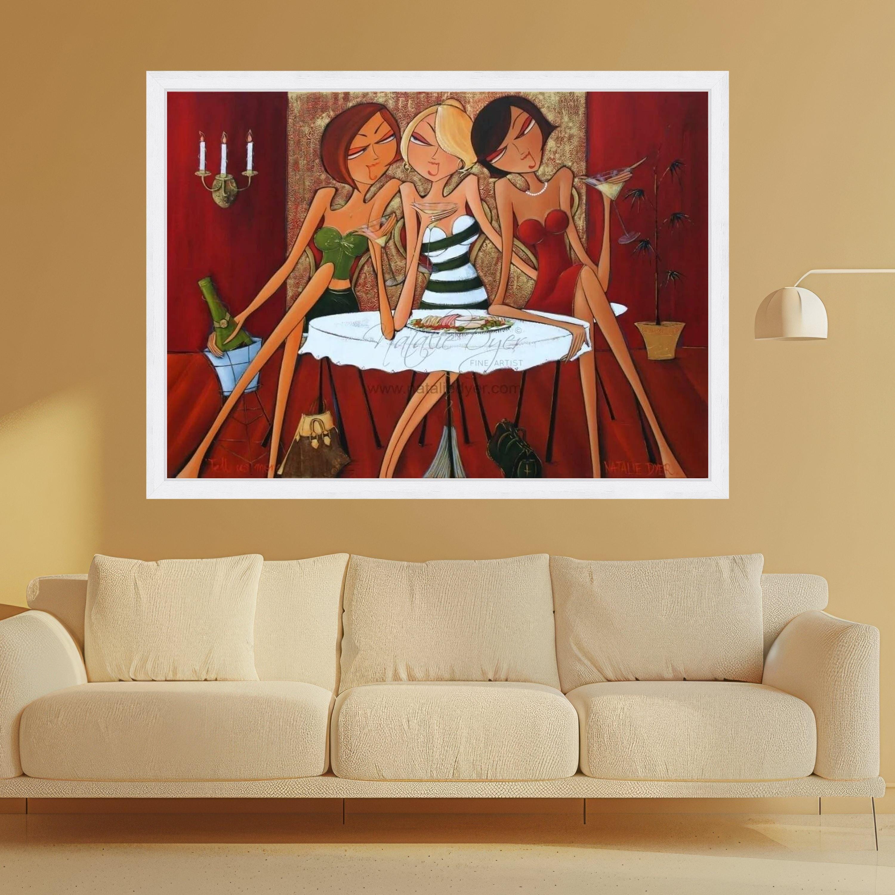 Elegant Ladies Night Out Canvas, Cocktail Party Wall Art, Modern Fashion Illustration, Contemporary Women Artwork, Chic Home Ready To Hang,