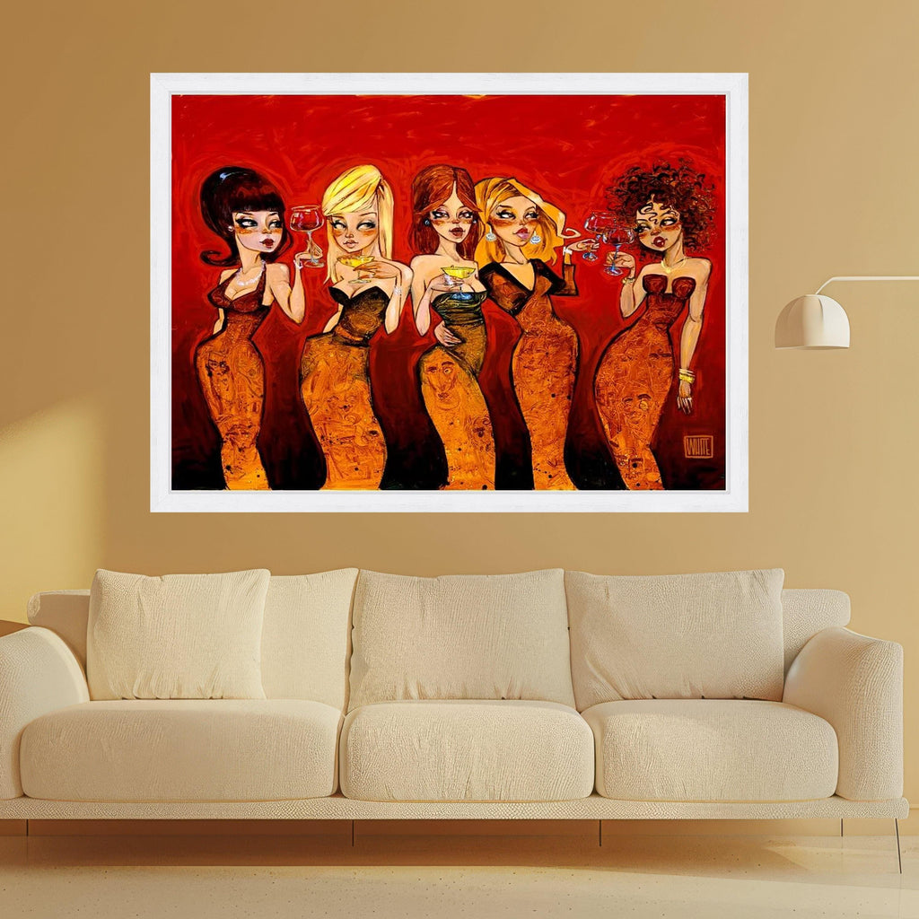 Elegant Ladies Cheers Canvas, Cocktail Party Wall Art, Glamorous Women in Evening Dresses, Modern Social Scene Canvas, Ready To Hang,