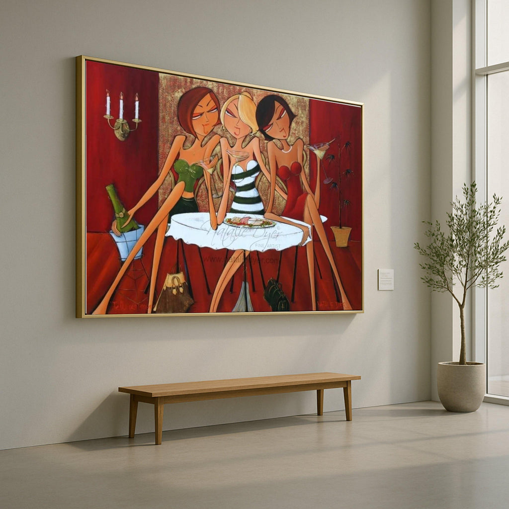 Elegant Ladies Night Out Canvas, Cocktail Party Wall Art, Modern Fashion Illustration, Contemporary Women Artwork, Chic Home Ready To Hang,
