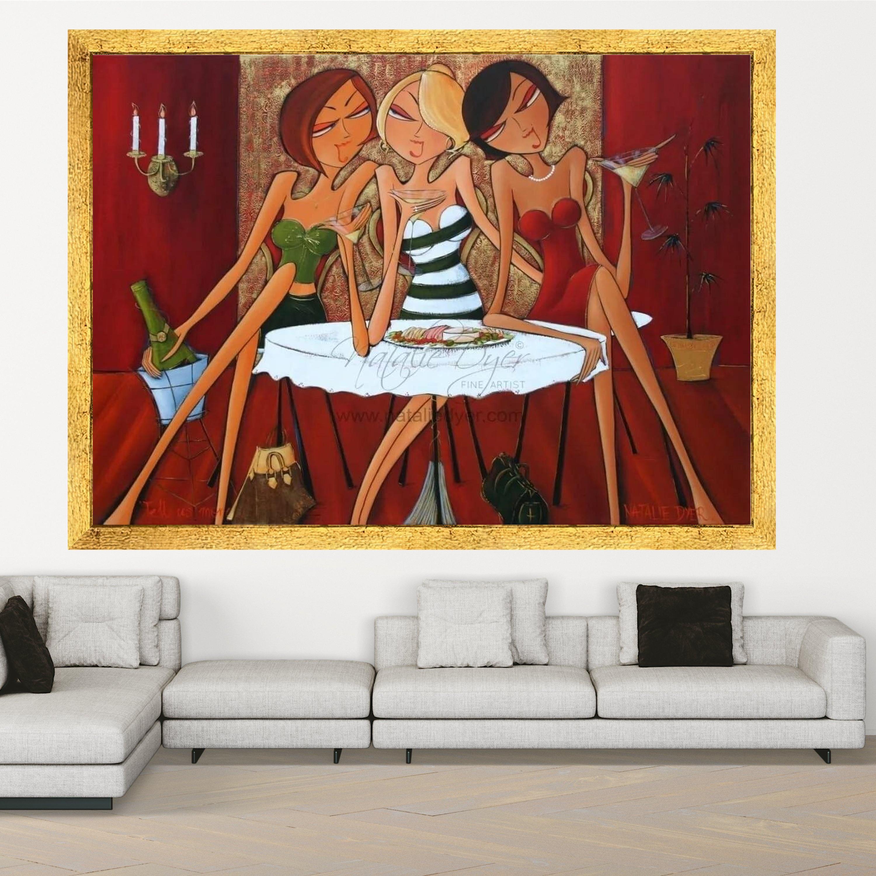 Elegant Ladies Night Out Canvas, Cocktail Party Wall Art, Modern Fashion Illustration, Contemporary Women Artwork, Chic Home Ready To Hang,