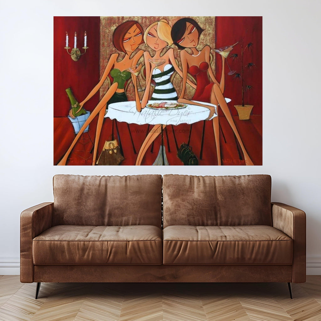 Elegant Ladies Night Out Canvas, Cocktail Party Wall Art, Modern Fashion Illustration, Contemporary Women Artwork, Chic Home Ready To Hang,