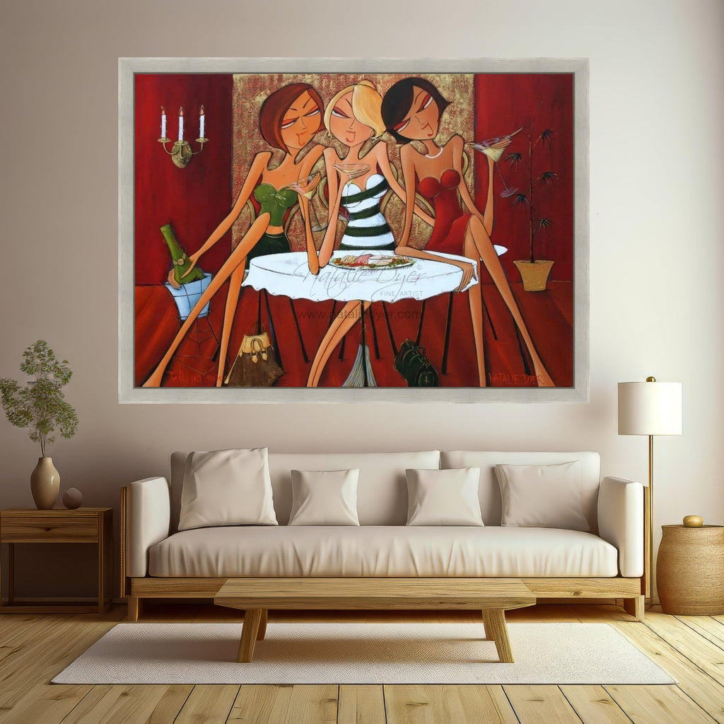 Elegant Ladies Night Out Canvas, Cocktail Party Wall Art, Modern Fashion Illustration, Contemporary Women Artwork, Chic Home Ready To Hang,