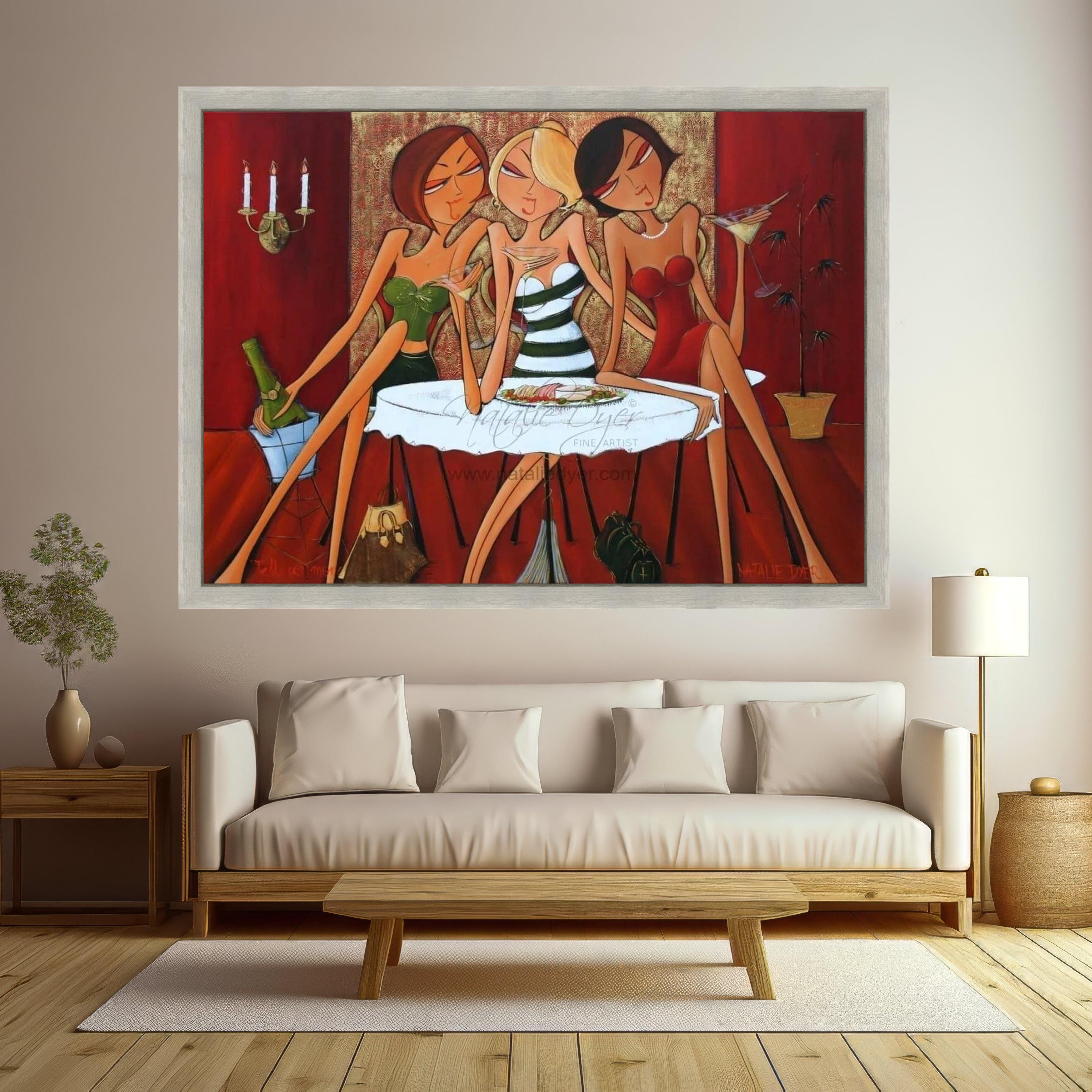 Elegant Ladies Night Out Canvas, Cocktail Party Wall Art, Modern Fashion Illustration, Contemporary Women Artwork, Chic Home Ready To Hang,