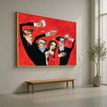 Elegant Party Cheers Canvas, Vintage Style Celebration Wall Art, Red Background Artwork, Wine and Cocktail Toast, Home Bar Ready To Hang,