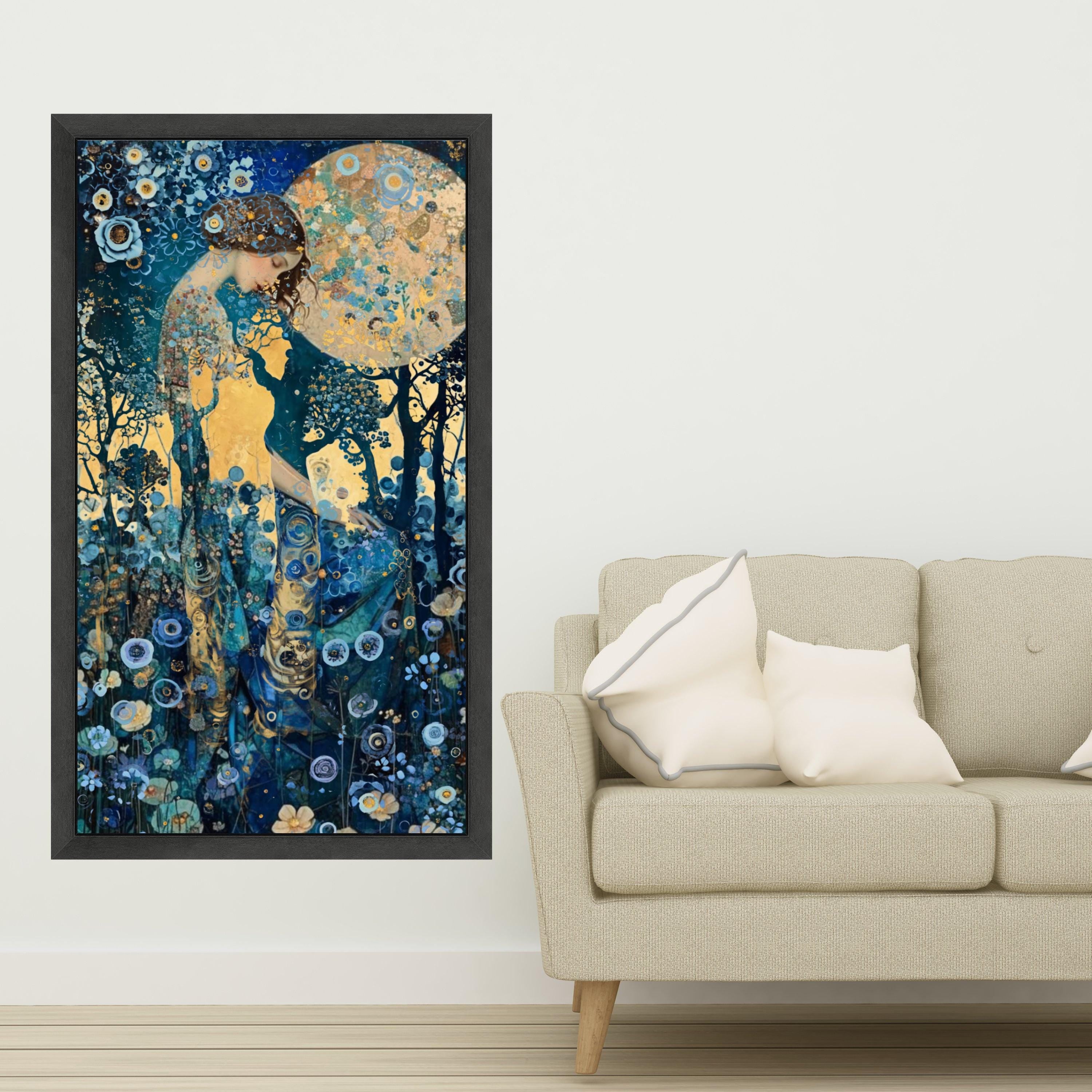 Enchanted Woman in Blooming Night Garden Canvas, Dreamy Floral Wall Art, Mystical Moonlight Scene, Nature-Inspired Home Ready To Hang,