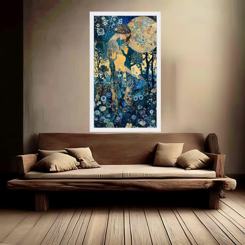 Enchanted Woman in Blooming Night Garden Canvas, Dreamy Floral Wall Art, Mystical Moonlight Scene, Nature-Inspired Home Ready To Hang,