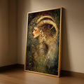 Mystical Woman with Ram Horns Canvas, Fantasy Portrait Wall Art, Bohemian Decor, Ethereal Female Canvas, Ready to Hang Home Ready To Hang,