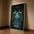 Mystic Virgo Zodiac Canvas Wall Art, Astrology Portrait Print, Celestial Horoscope Decoration, Woman with Crescent Moon, Ready To Hang,