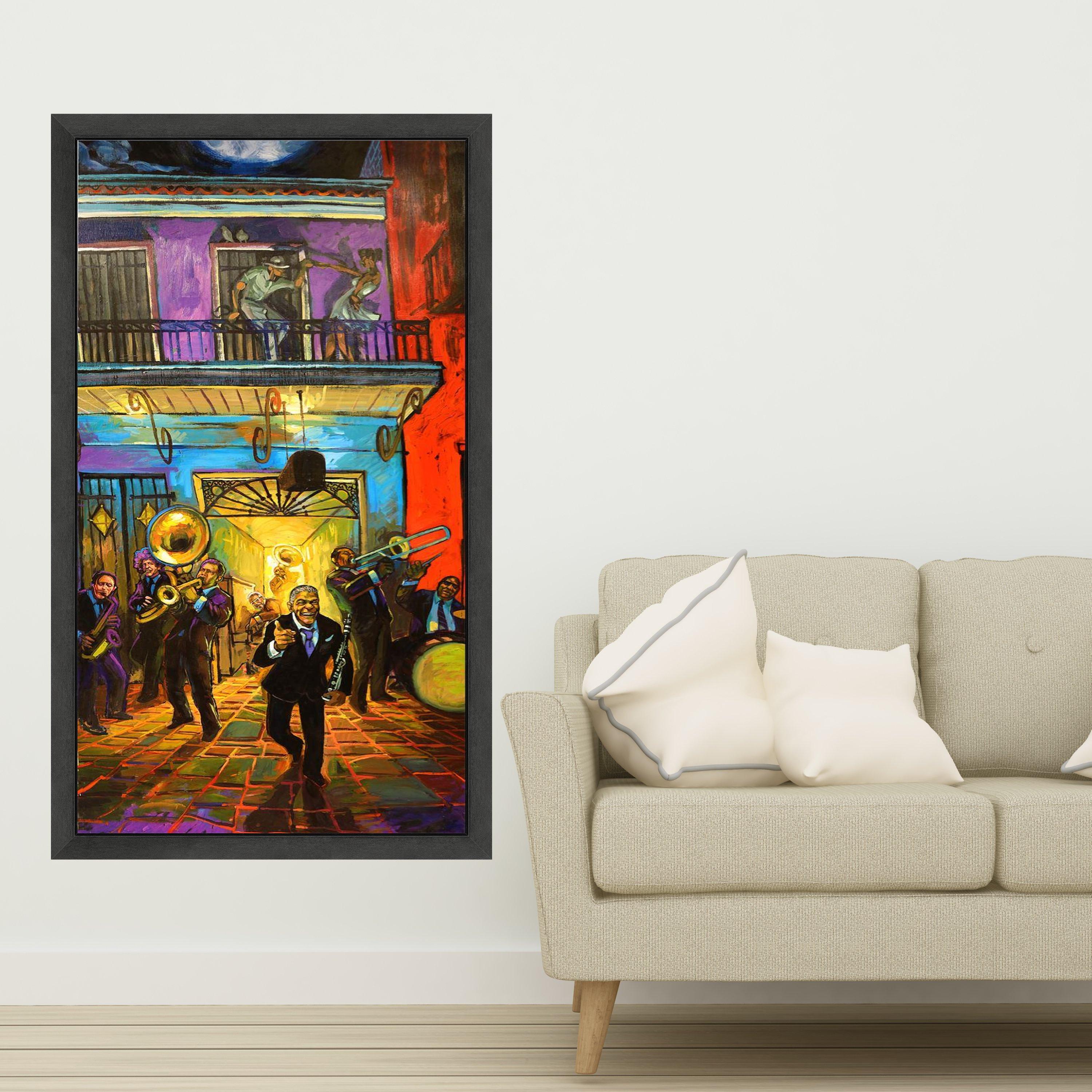 Vibrant Jazz Band Performance Canvas, Colorful New Orleans Street Scene, Live Music Wall Art, Urban Celebration Canvas, Ready To Hang,