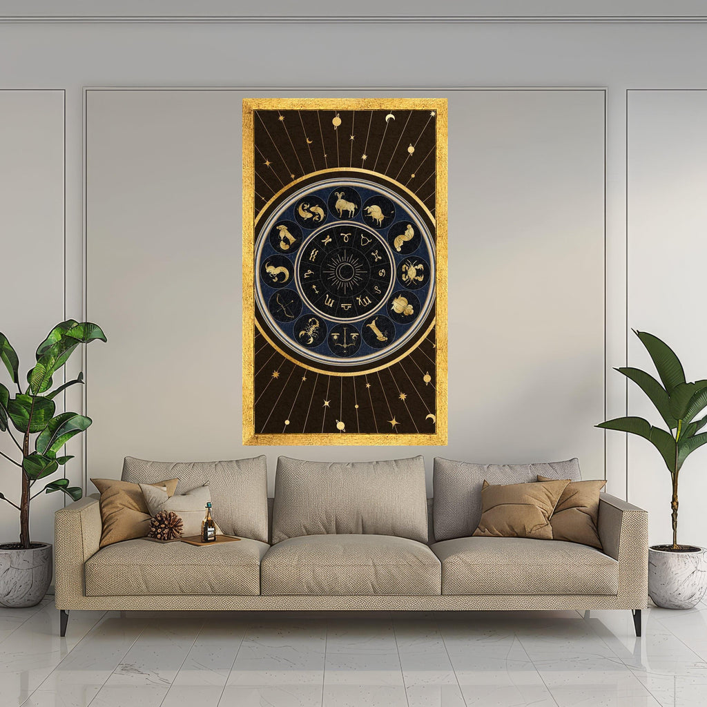 Zodiac Signs Canvas Wall Art, Astrology Horoscope Design, Celestial Gold and Navy Blue Decor, Mystical Star Chart Canvas, Ready To Hang,