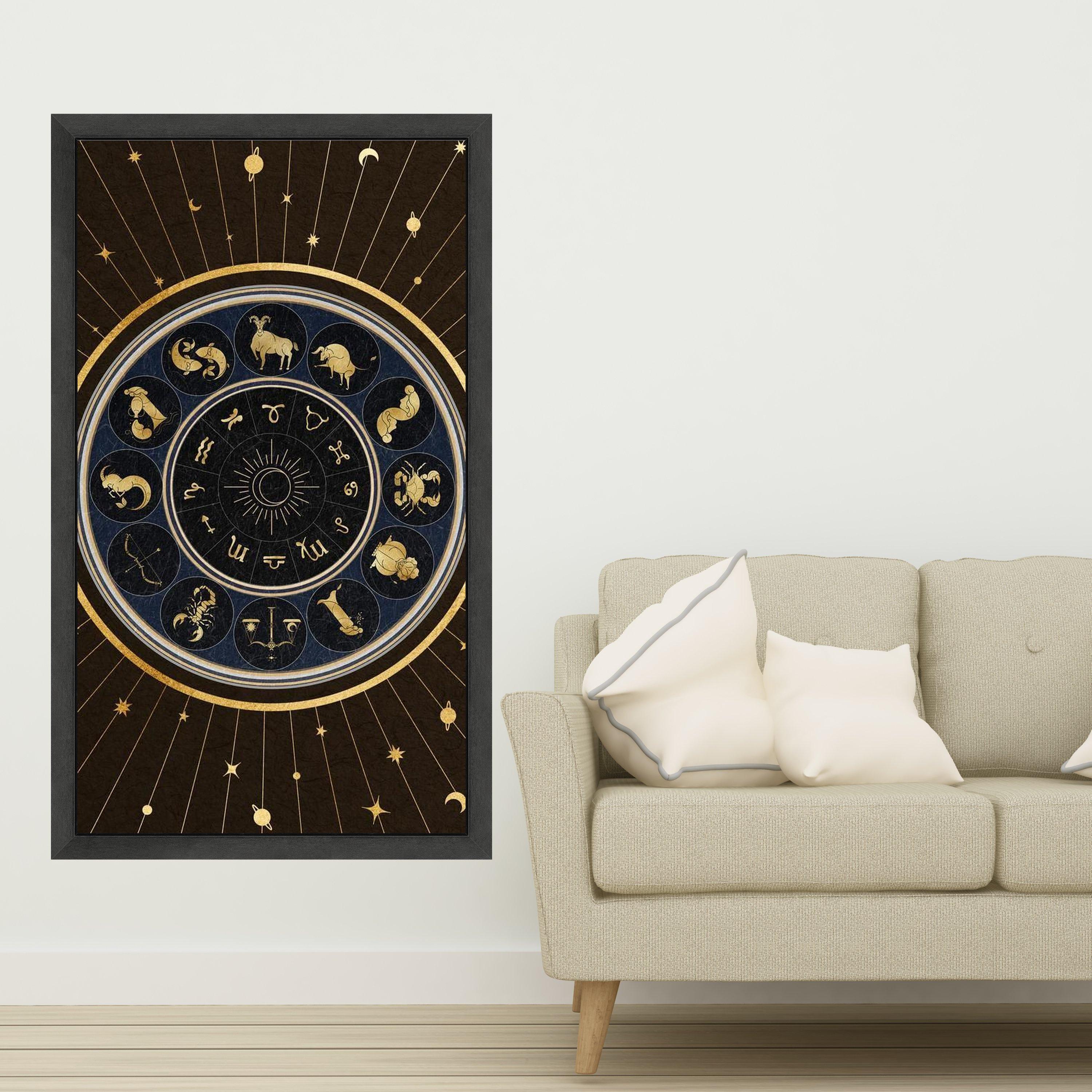 Zodiac Signs Canvas Wall Art, Astrology Horoscope Design, Celestial Gold and Navy Blue Decor, Mystical Star Chart Canvas, Ready To Hang,