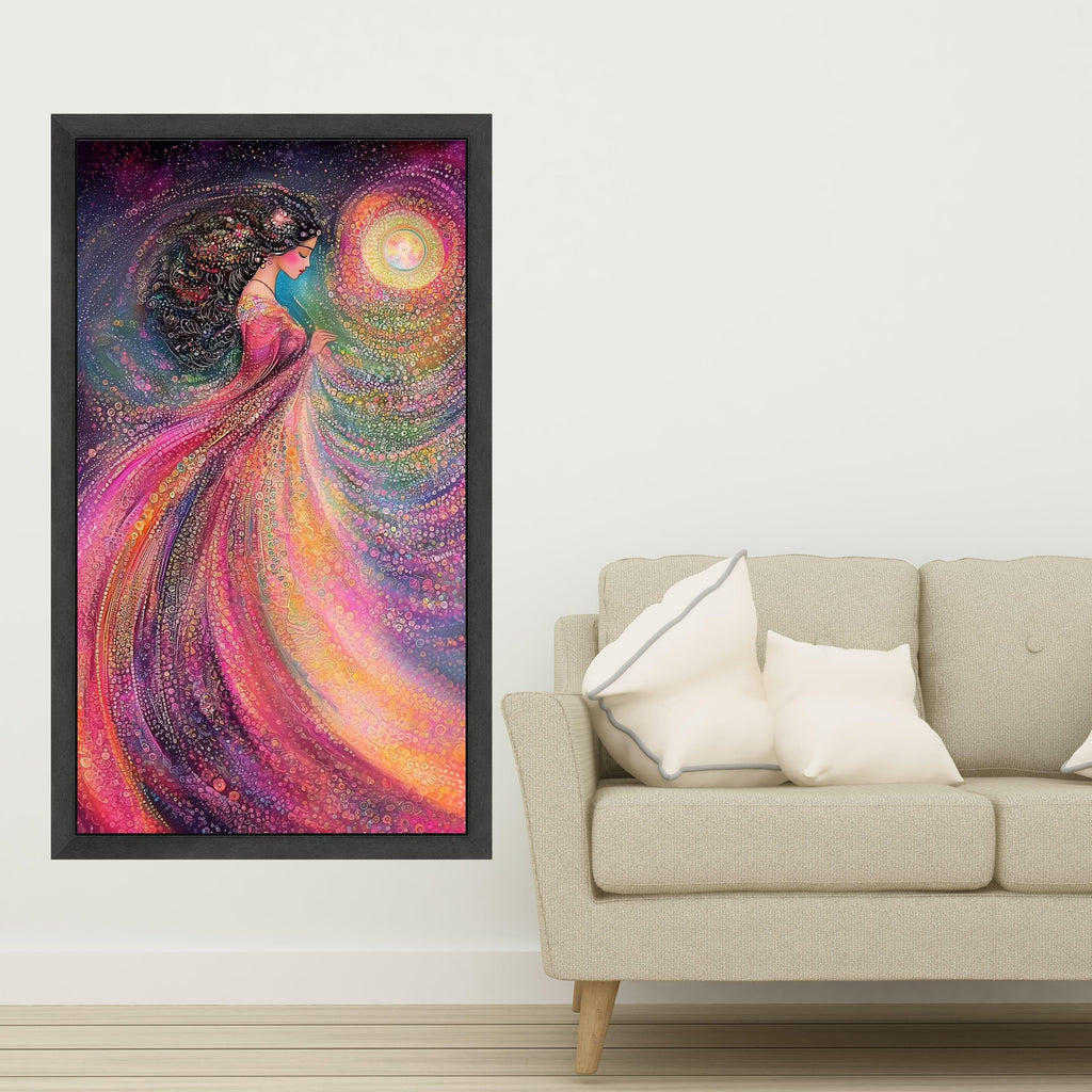 Mystical Woman in Flowing Dress Canvas, Abstract Fantasy Art, Colorful Spiritual Wall Art, Ethereal Female Portrait, Home Ready To Hang,