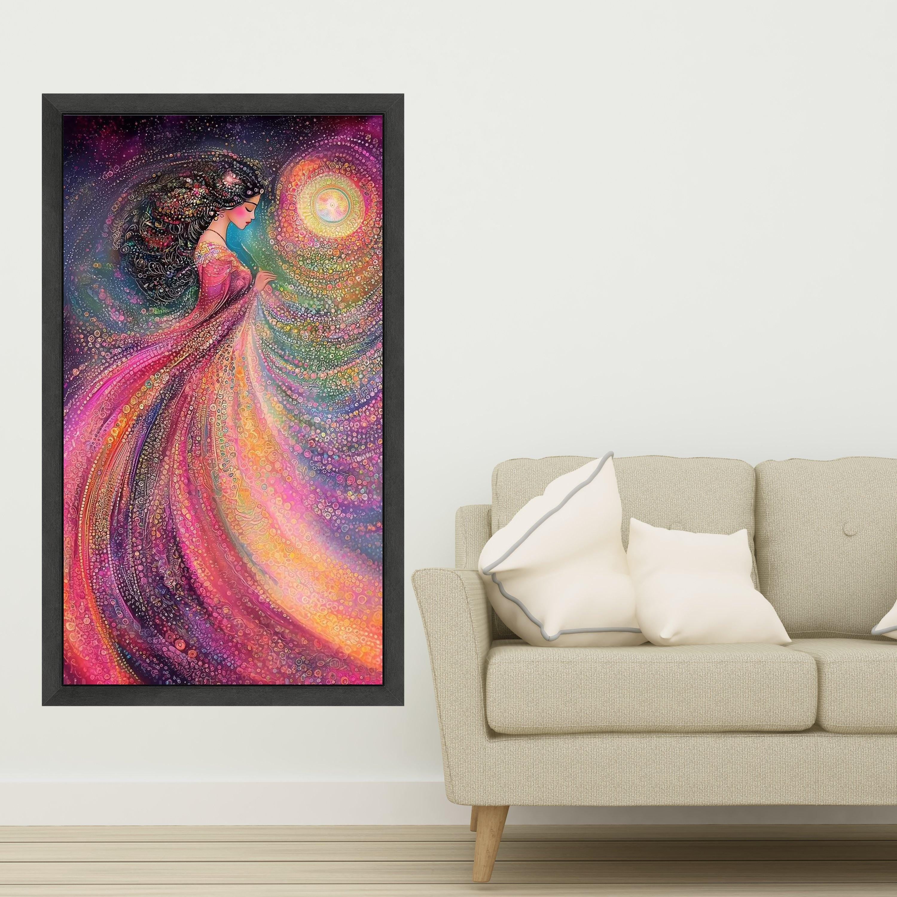Mystical Woman in Flowing Dress Canvas, Abstract Fantasy Art, Colorful Spiritual Wall Art, Ethereal Female Portrait, Home Ready To Hang,