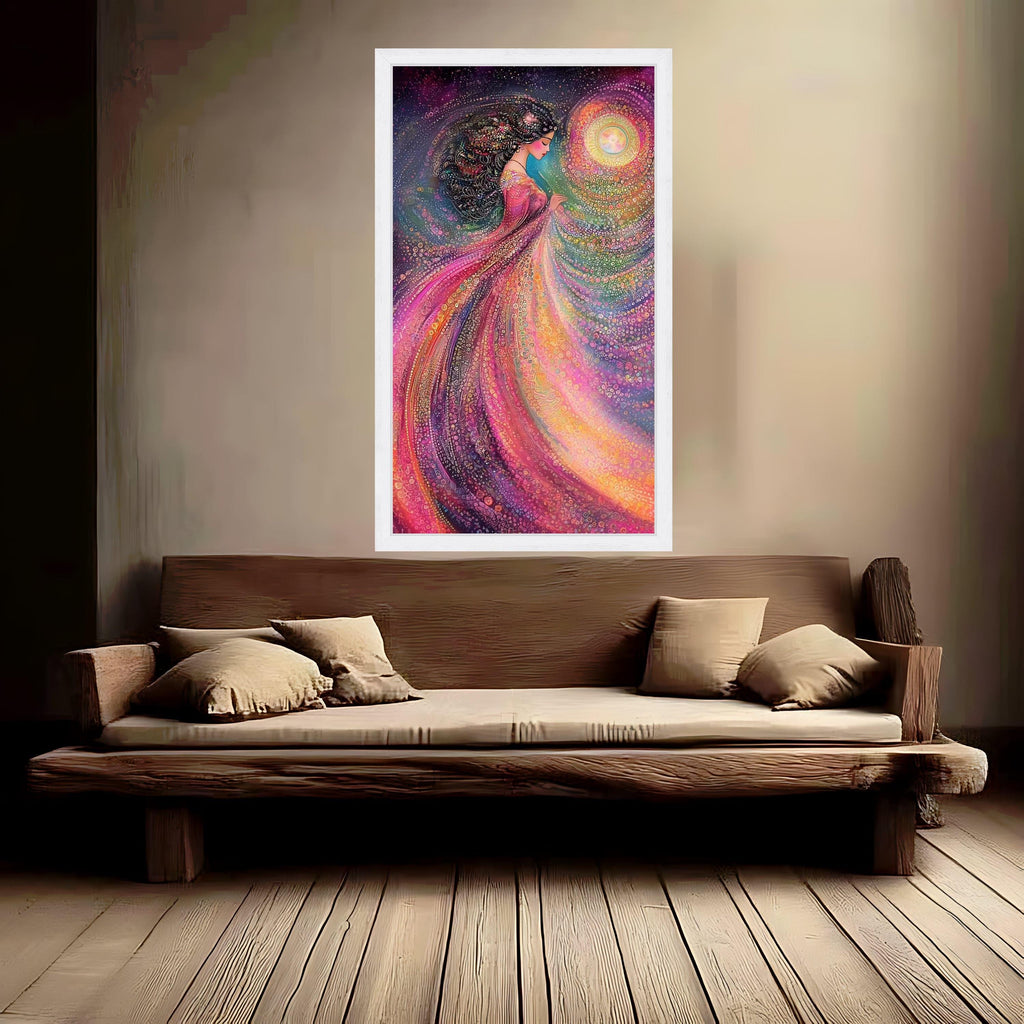 Mystical Woman in Flowing Dress Canvas, Abstract Fantasy Art, Colorful Spiritual Wall Art, Ethereal Female Portrait, Home Ready To Hang,