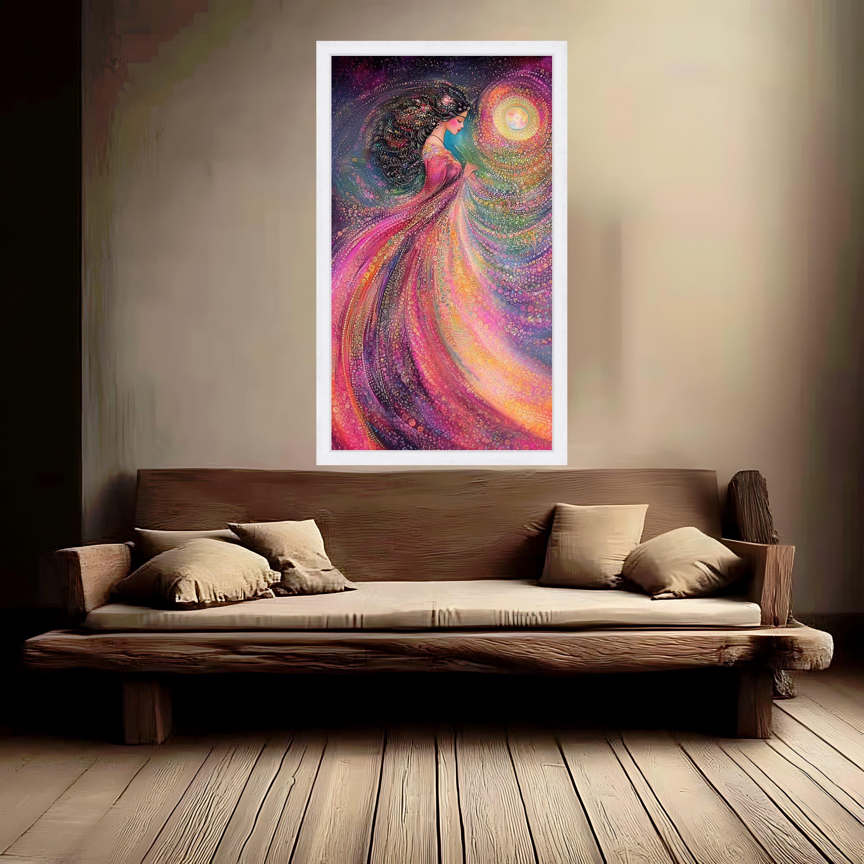 Mystical Woman in Flowing Dress Canvas, Abstract Fantasy Art, Colorful Spiritual Wall Art, Ethereal Female Portrait, Home Ready To Hang,