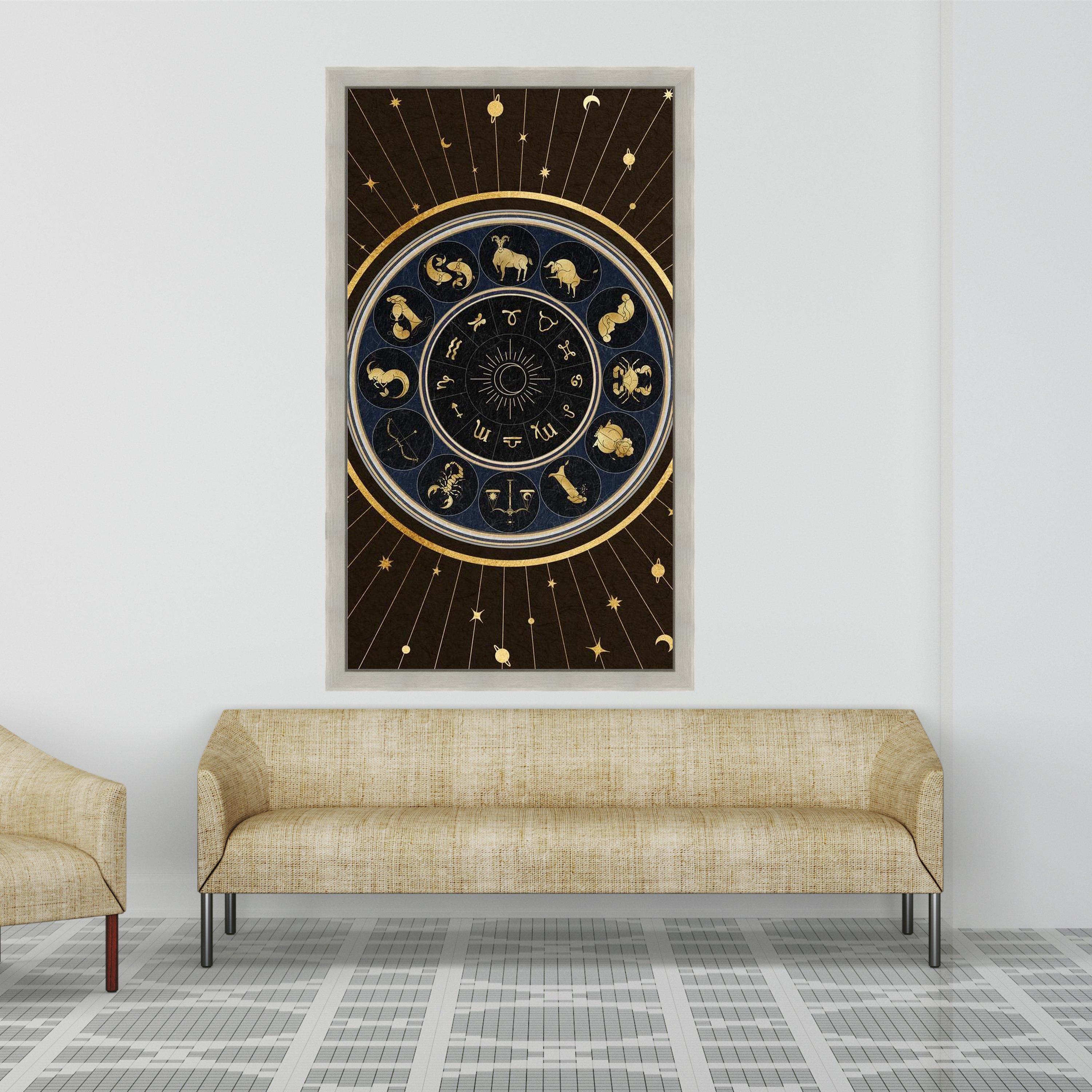 Zodiac Signs Canvas Wall Art, Astrology Horoscope Design, Celestial Gold and Navy Blue Decor, Mystical Star Chart Canvas, Ready To Hang,