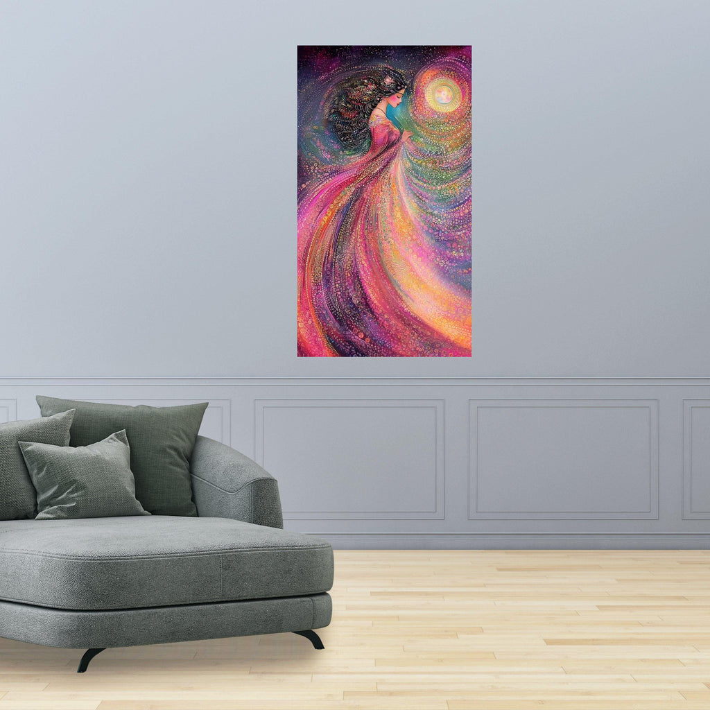 Mystical Woman in Flowing Dress Canvas, Abstract Fantasy Art, Colorful Spiritual Wall Art, Ethereal Female Portrait, Home Ready To Hang,