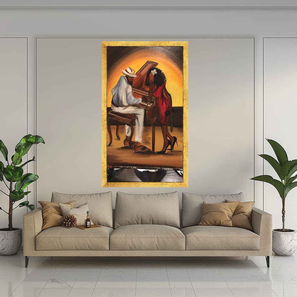 Romantic Jazz Evening Canvas, Piano Music Lovers Wall Art, Couple Playing Piano Artwork, Warm Glow Home Decor, Elegant Music Ready To Hang,
