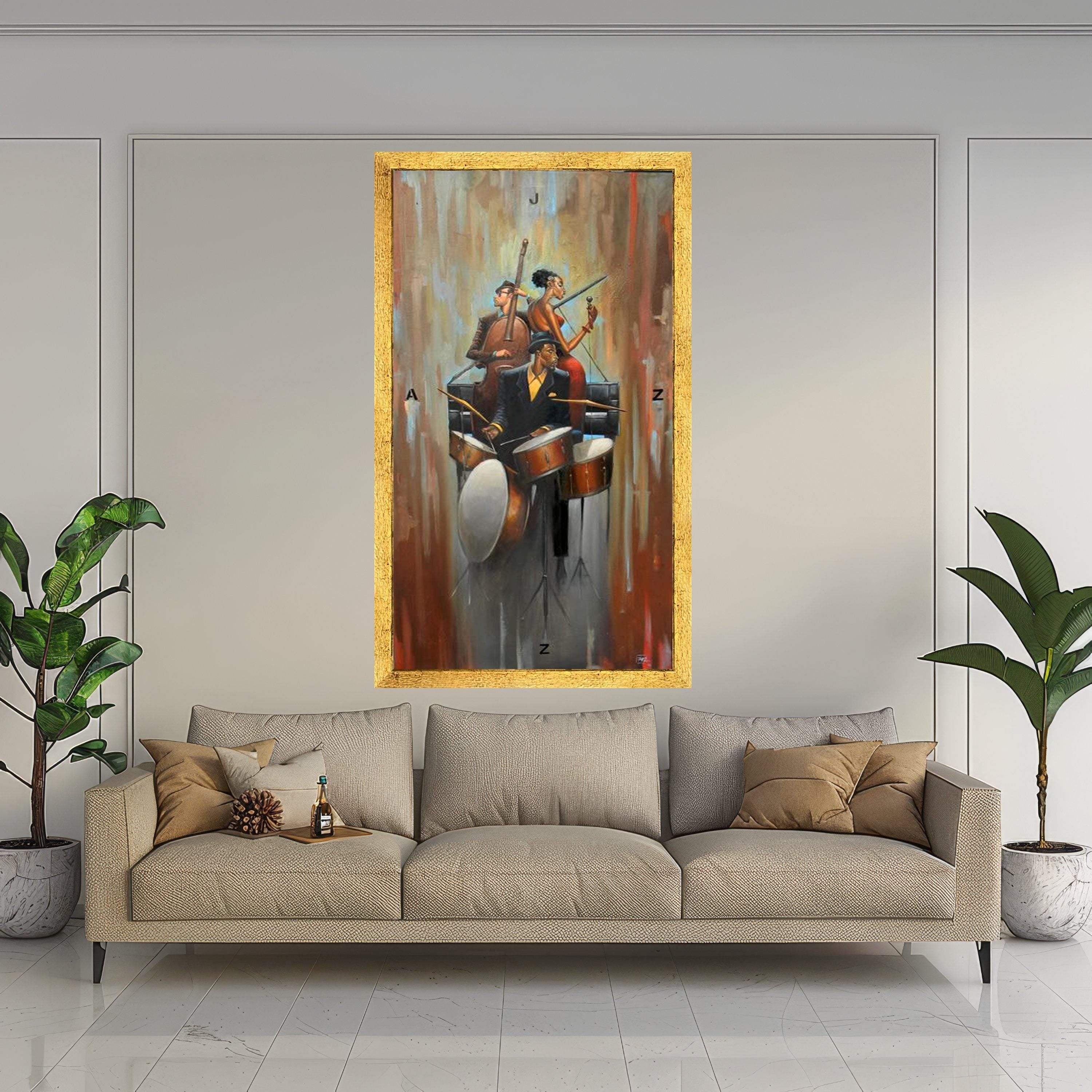 Jazz Trio Canvas Wall Art, Musical Instruments Painting, Modern Music Decor, Abstract Jazz Band Canvas, Home Wall Art for Ready To Hang,