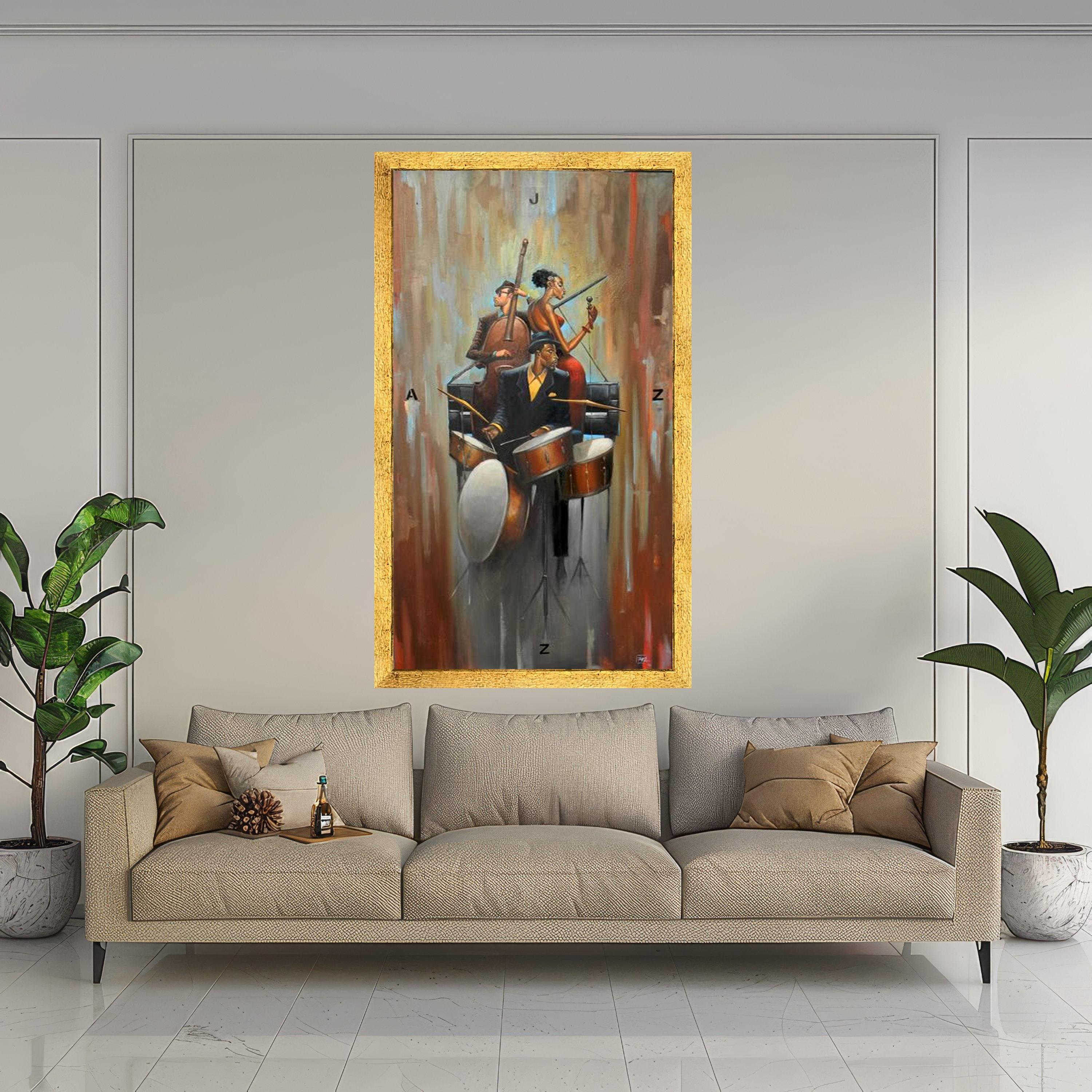 Jazz Trio Canvas Wall Art, Musical Instruments Painting, Modern Music Decor, Abstract Jazz Band Canvas, Home Wall Art for Ready To Hang,
