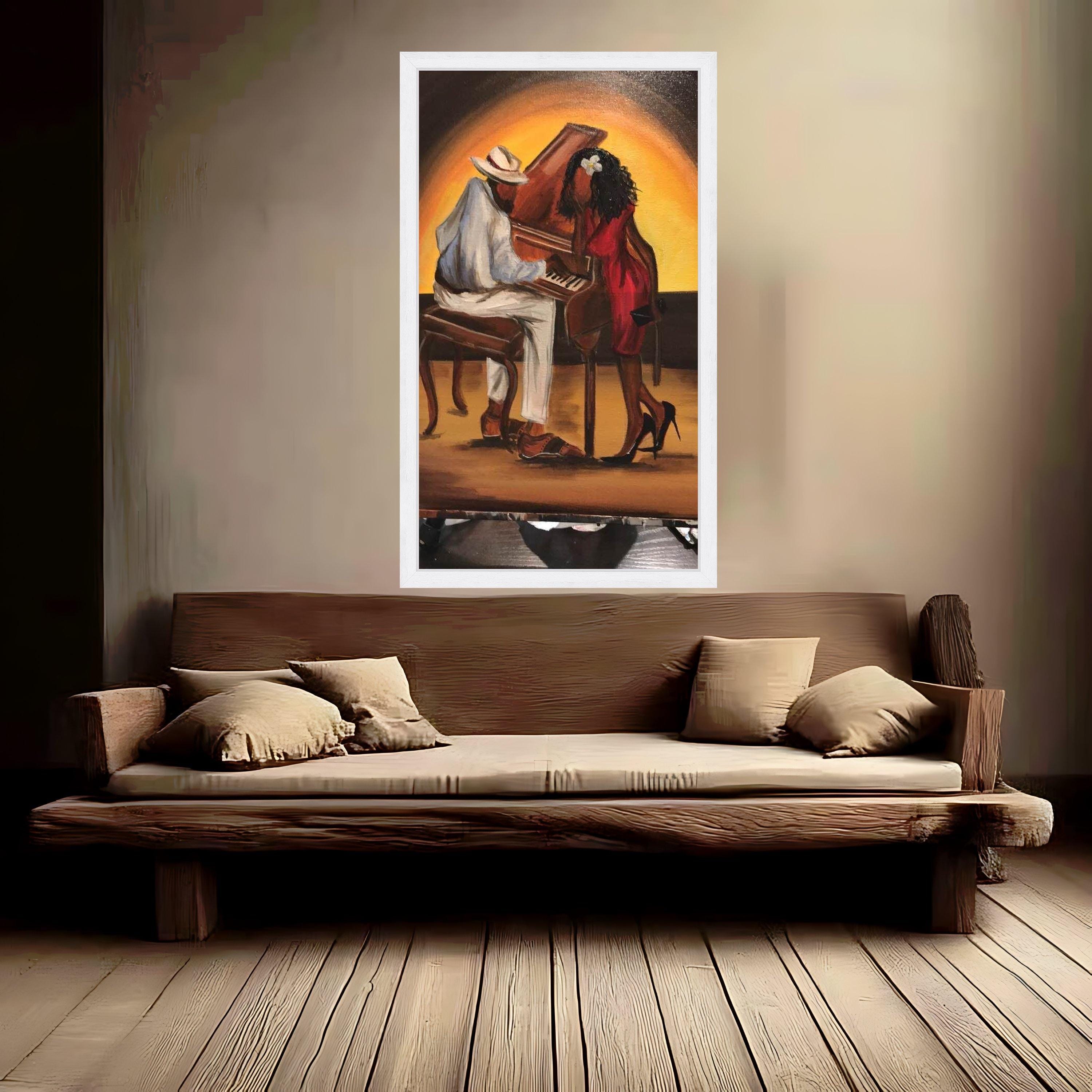 Romantic Jazz Evening Canvas, Piano Music Lovers Wall Art, Couple Playing Piano Artwork, Warm Glow Home Decor, Elegant Music Ready To Hang,