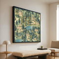 Vintage Estate Landscape Canvas, European Manor Houses Wall Art, Scenic Garden and Lake Painting, Classic Architectural Ready To Hang,