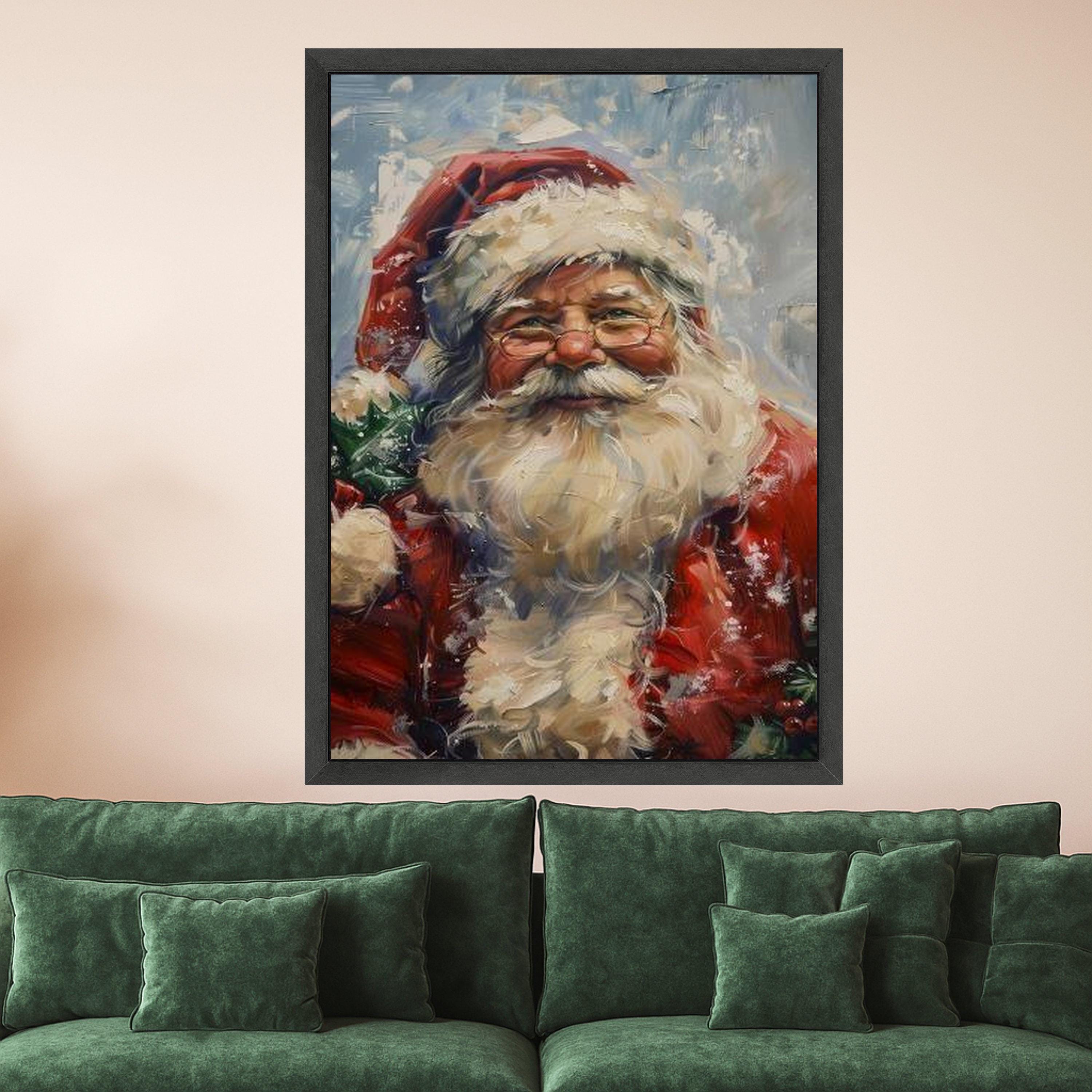 Jolly Santa Claus Canvas, Christmas Holiday Wall Art, Festive Holiday Decoration, Santa Portrait Canvas, Winter Season Wall Ready To Hang,