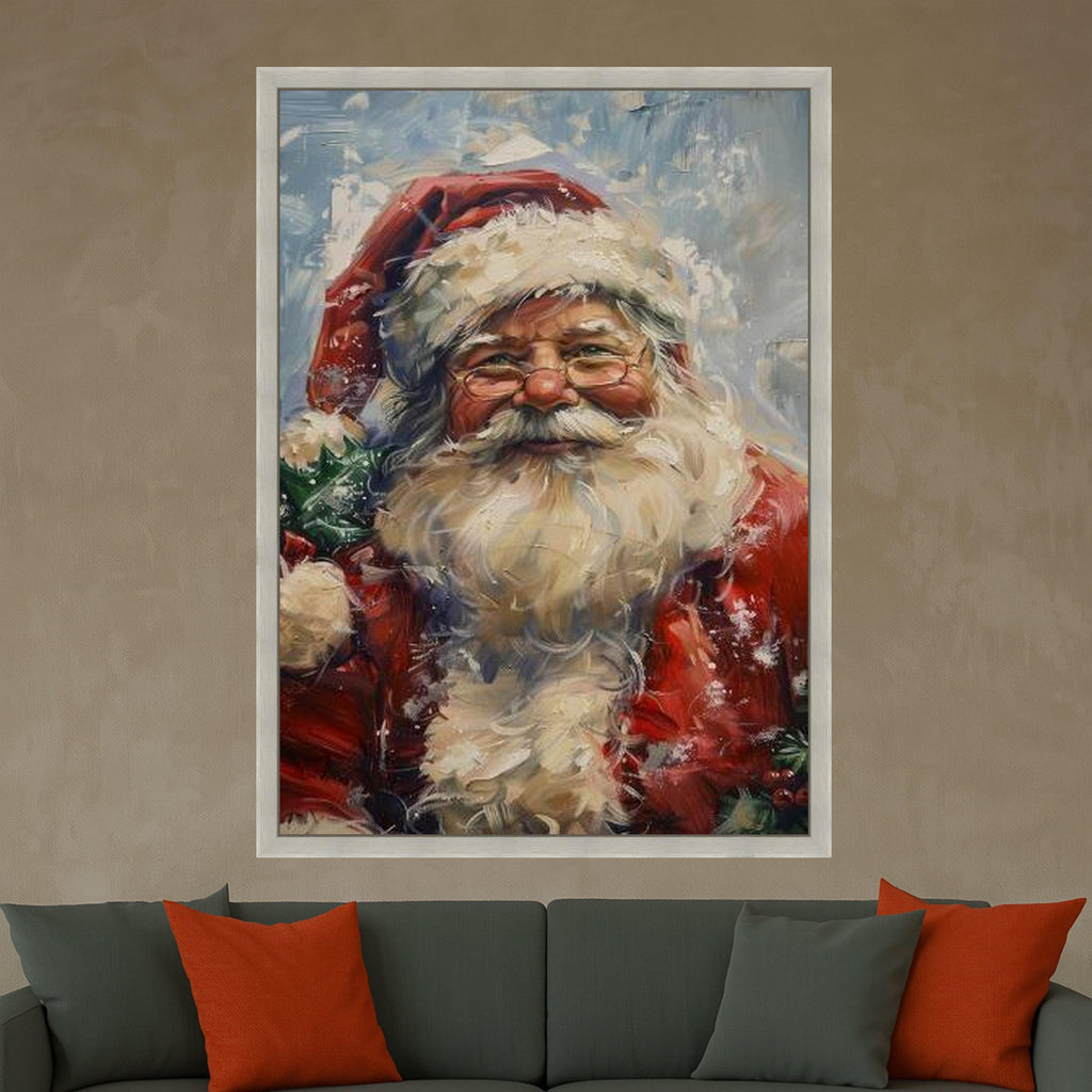 Jolly Santa Claus Canvas, Christmas Holiday Wall Art, Festive Holiday Decoration, Santa Portrait Canvas, Winter Season Wall Ready To Hang,