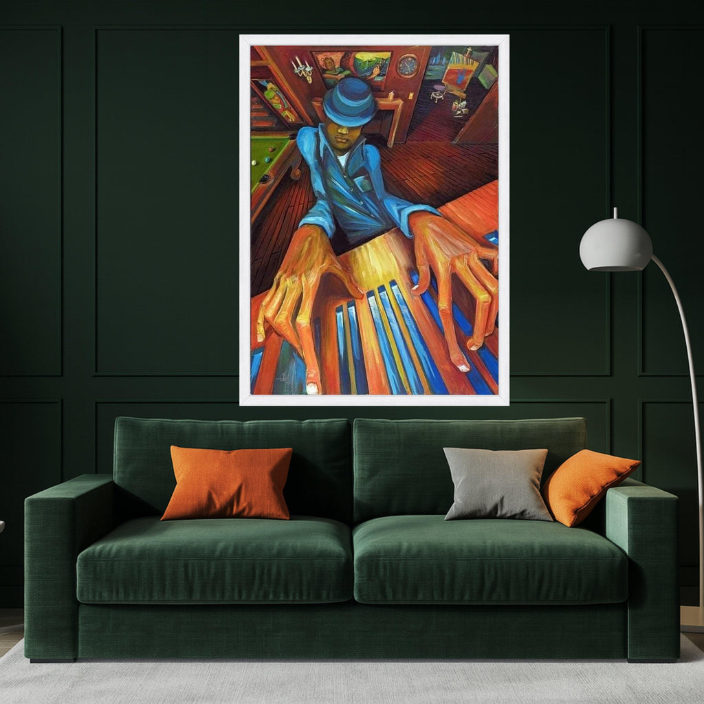 Jazz Musician Playing Piano Canvas Wall Art, Blue Suit Art, Abstract Musician Painting, Modern Home Decor, Vibrant Colorful Ready To Hang,