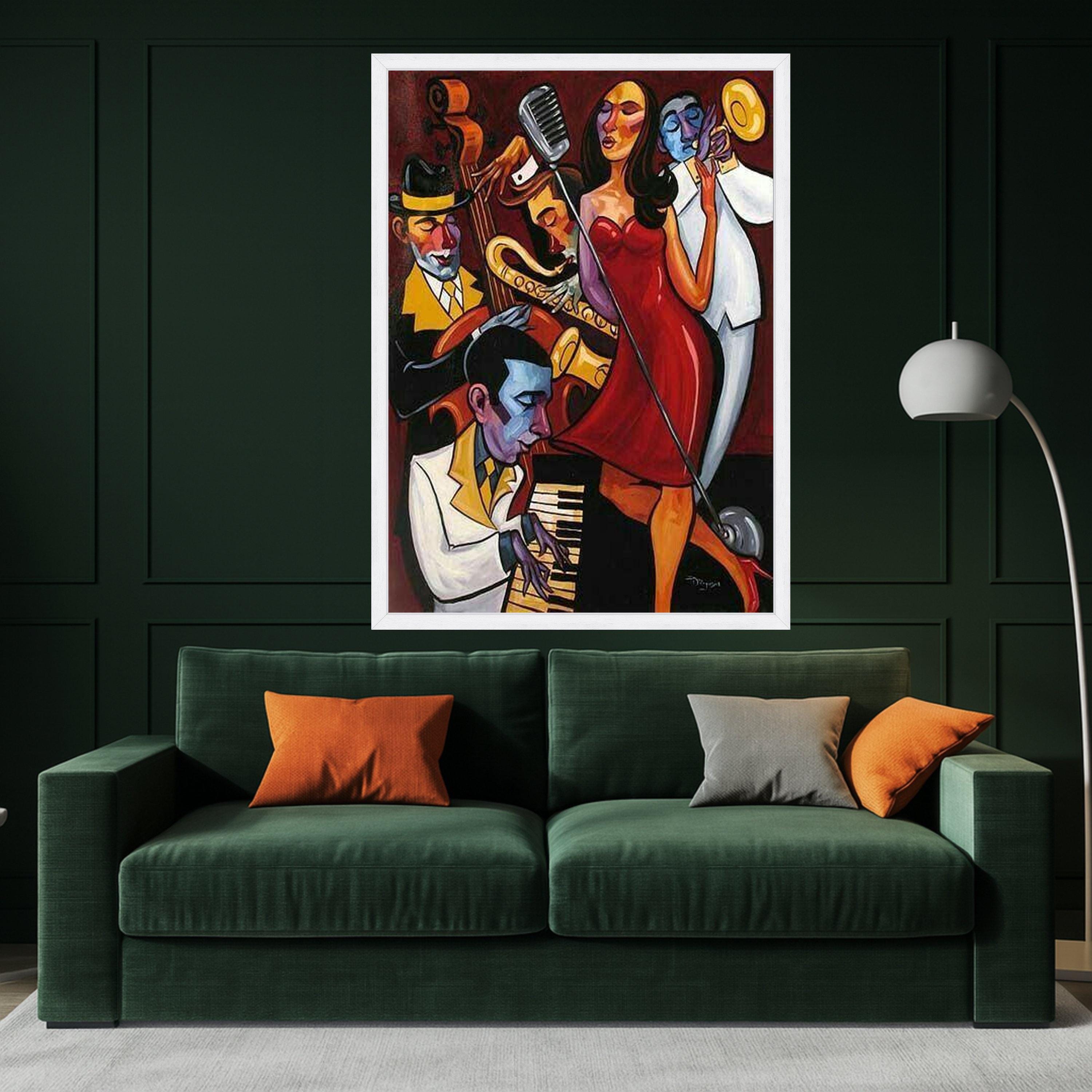 Jazz Band Performance Canvas, Live Music Wall Art, Abstract Musician Painting, Vibrant Home Decor, Saxophone Trumpet Canvas Ready To Hang,