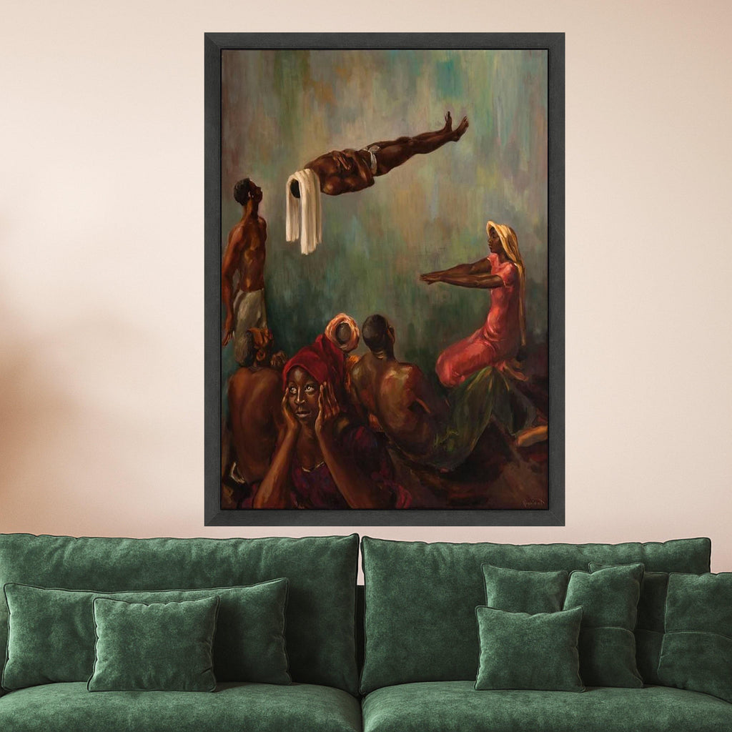 African Culture Scene Canvas Wall Art, Figurative Art Print, Ethnic Home Decor, Vibrant People Painting, Modern Artistic Ready To Hang,