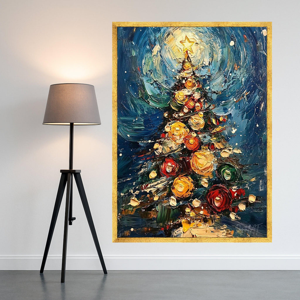 Colorful Abstract Christmas Tree Canvas, Holiday Wall Art Painting, Festive Seasonal Canvas, Impasto Style, Ready to Hang Ready To Hang,