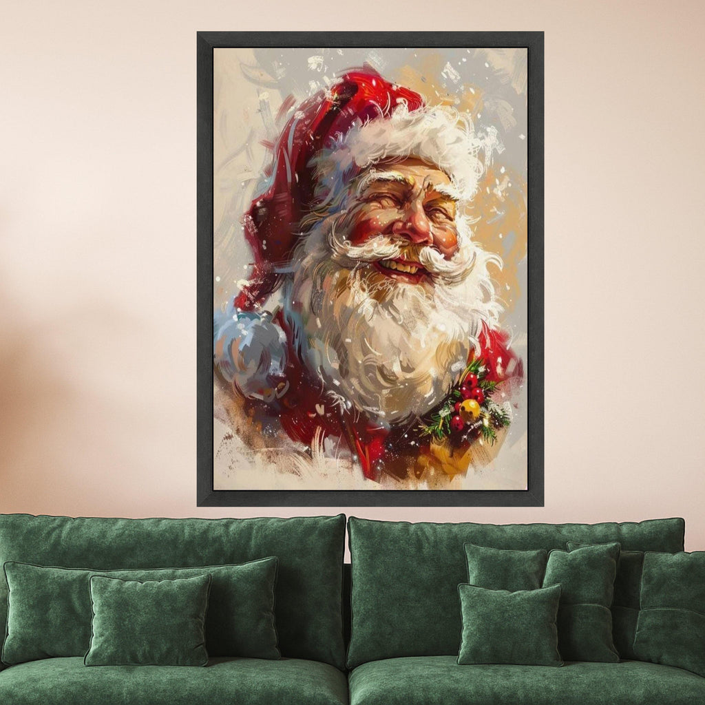 Merry Santa Claus Portrait Canvas, Christmas Holiday Wall Art, Festive Santa Canvas Decoration, Winter Season Home Decor, Ready To Hang,