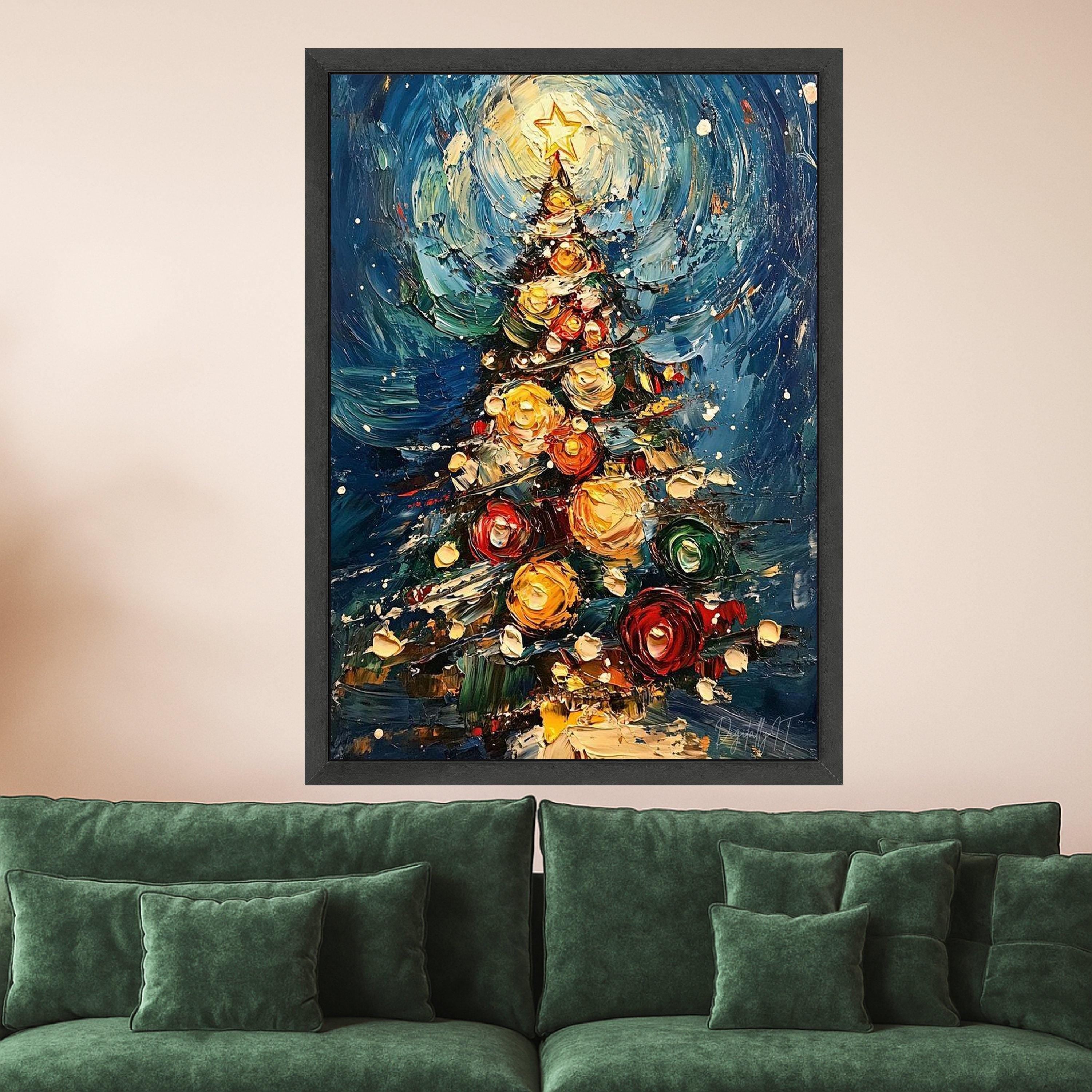 Colorful Abstract Christmas Tree Canvas, Holiday Wall Art Painting, Festive Seasonal Canvas, Impasto Style, Ready to Hang Ready To Hang,